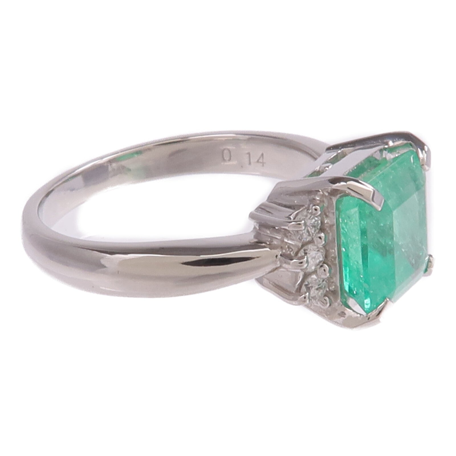 JEWELRY PT900鉑金Emerald Diamond Ring綠寶石/鑽石戒指US#6.25