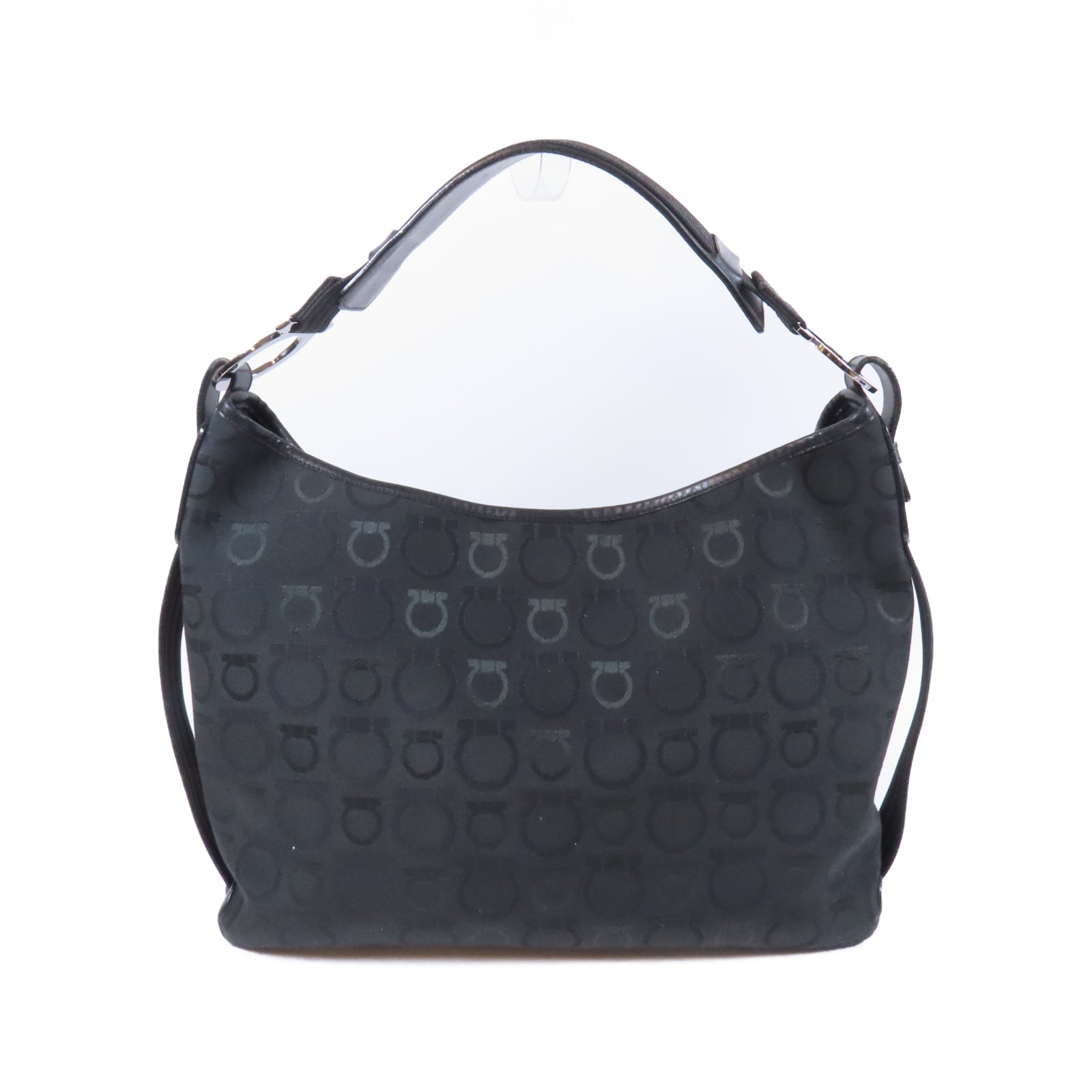 Salvatore Ferragamo 帆布Shoulder Bag銀扣肩背袋黑色