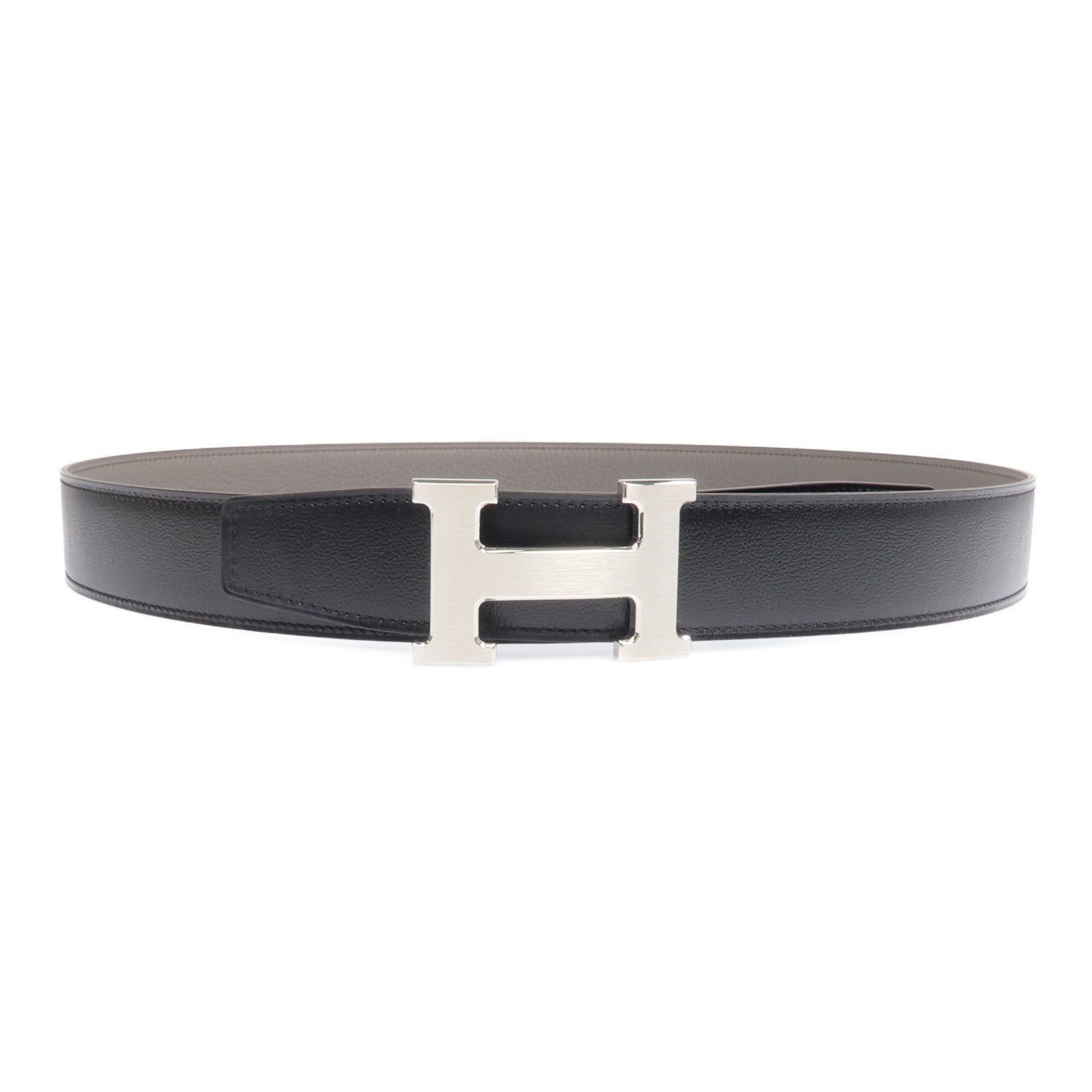 HERMES Togo/Box皮革H Belt buckle銀扣皮帶Noir/Etain