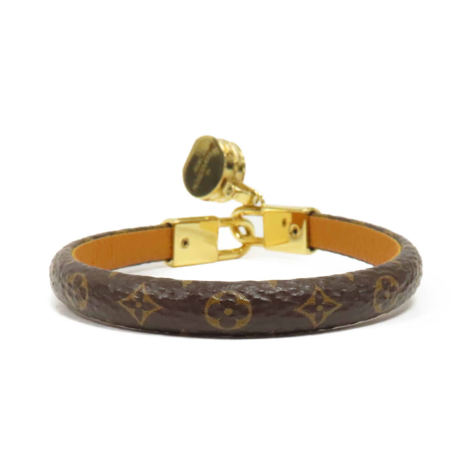 LOUIS VUITTON Monogram/金屬LV Tribute Charm Bracelet金扣手鐲啡色