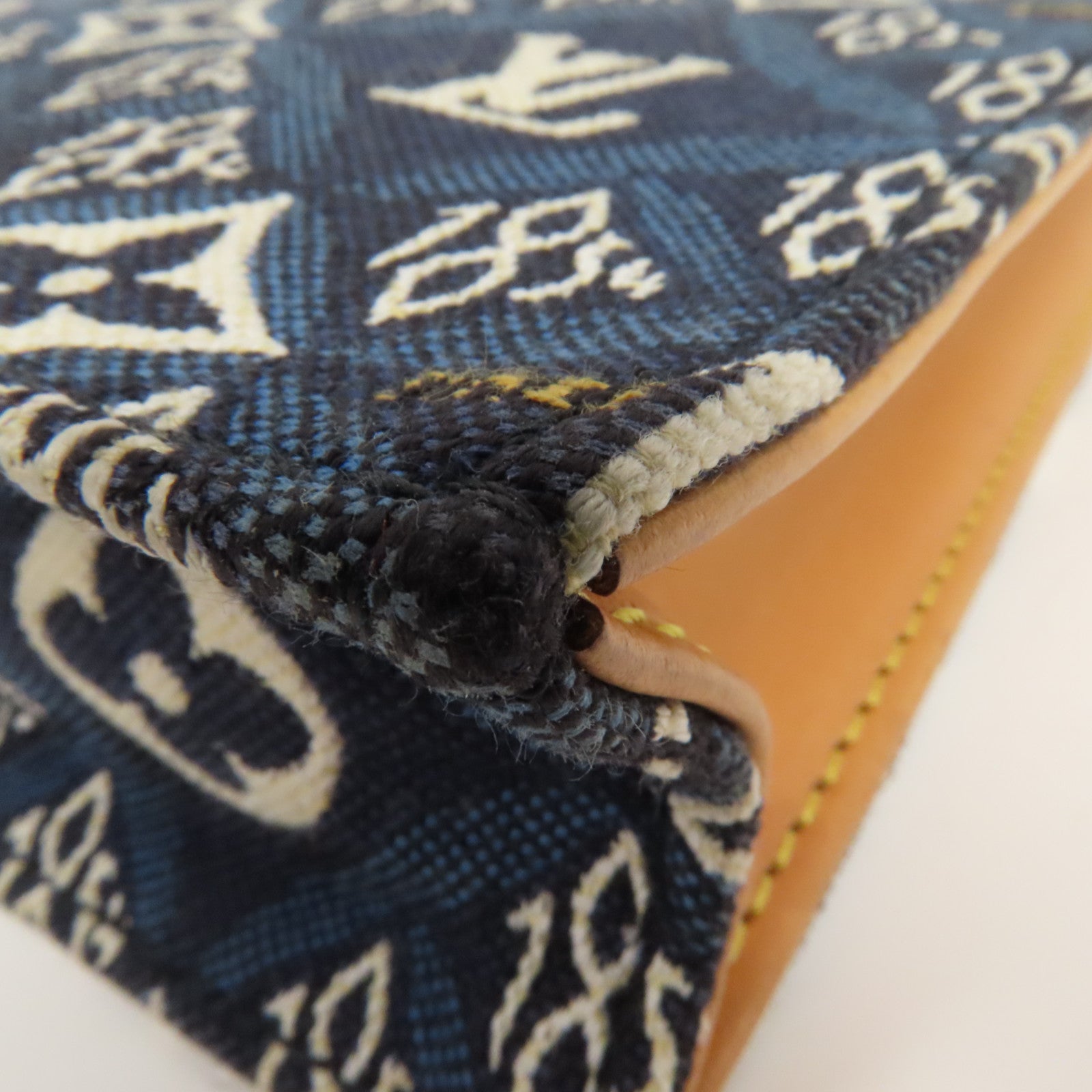 LOUIS VUITTON 【激減優惠】帆布/皮革Petit Sac Plat金扣手挽肩背兩用袋藍色