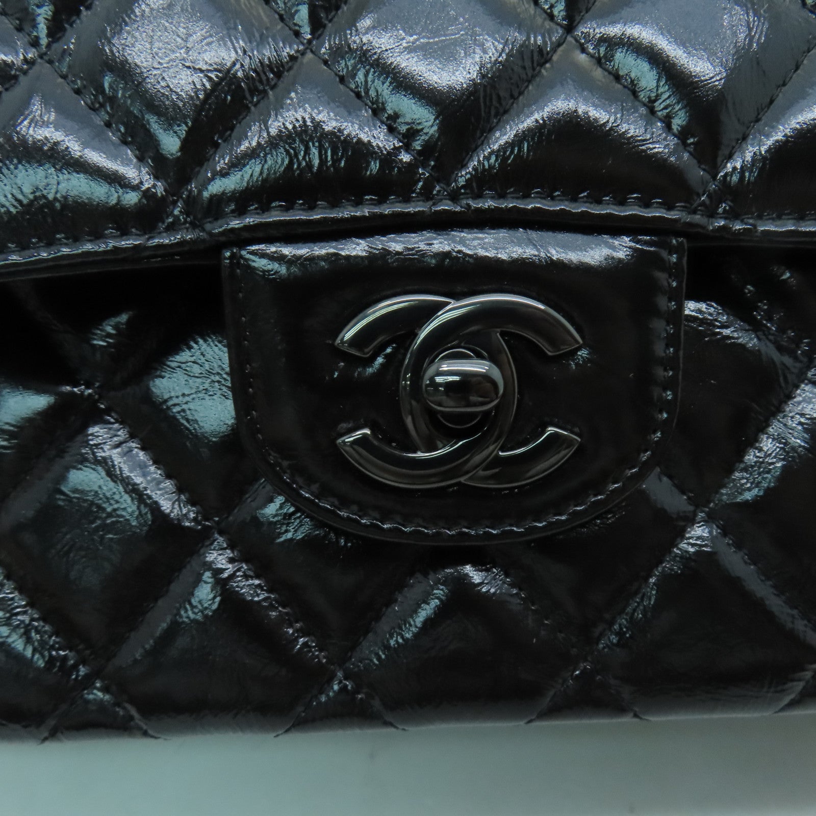 CHANEL 【激減優惠】菱格漆皮皮革Classic 23cm手挽肩背兩用袋黑色