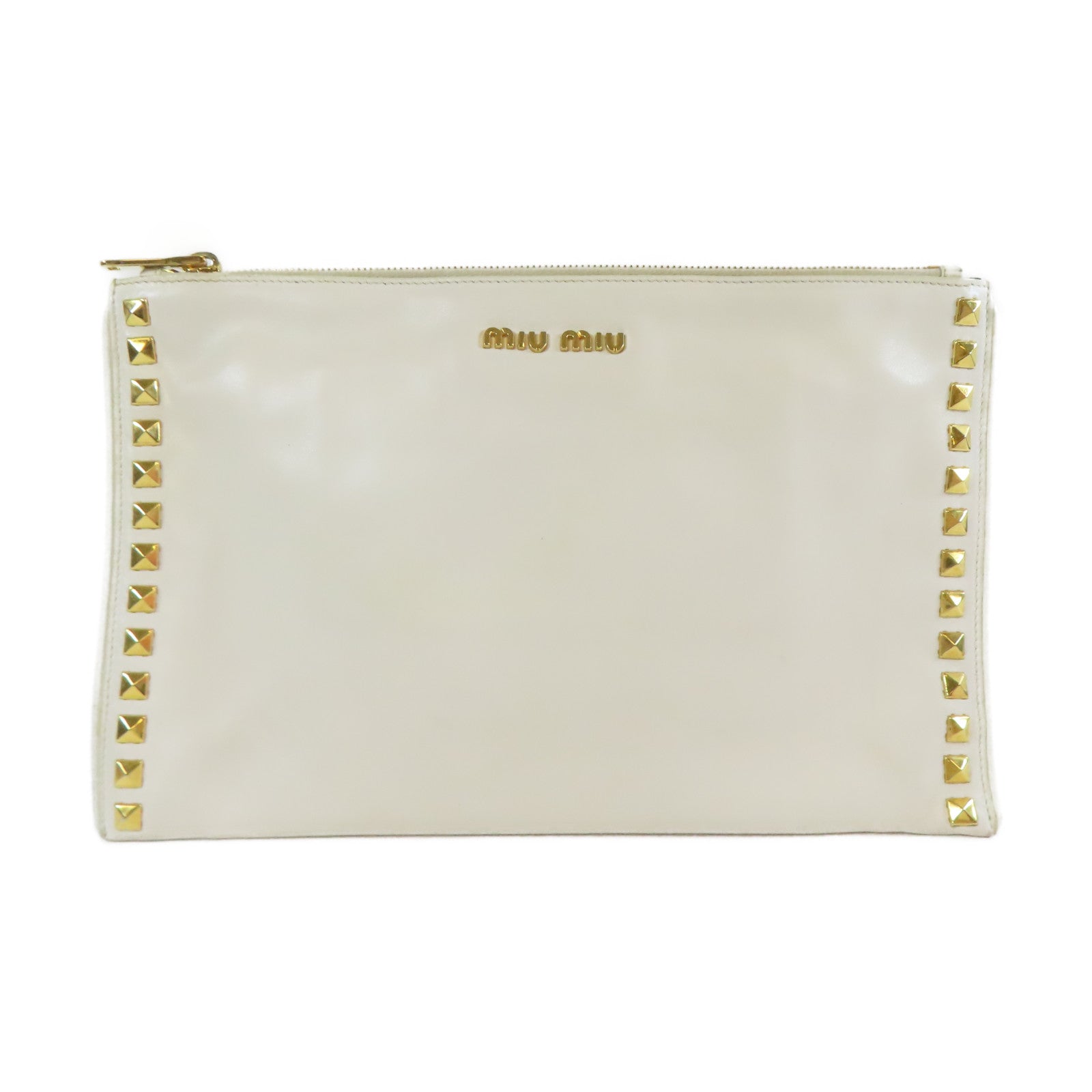 Miu Miu 【激減優惠】牛皮皮革Clutch Pouch With Handle金扣手拿包白色