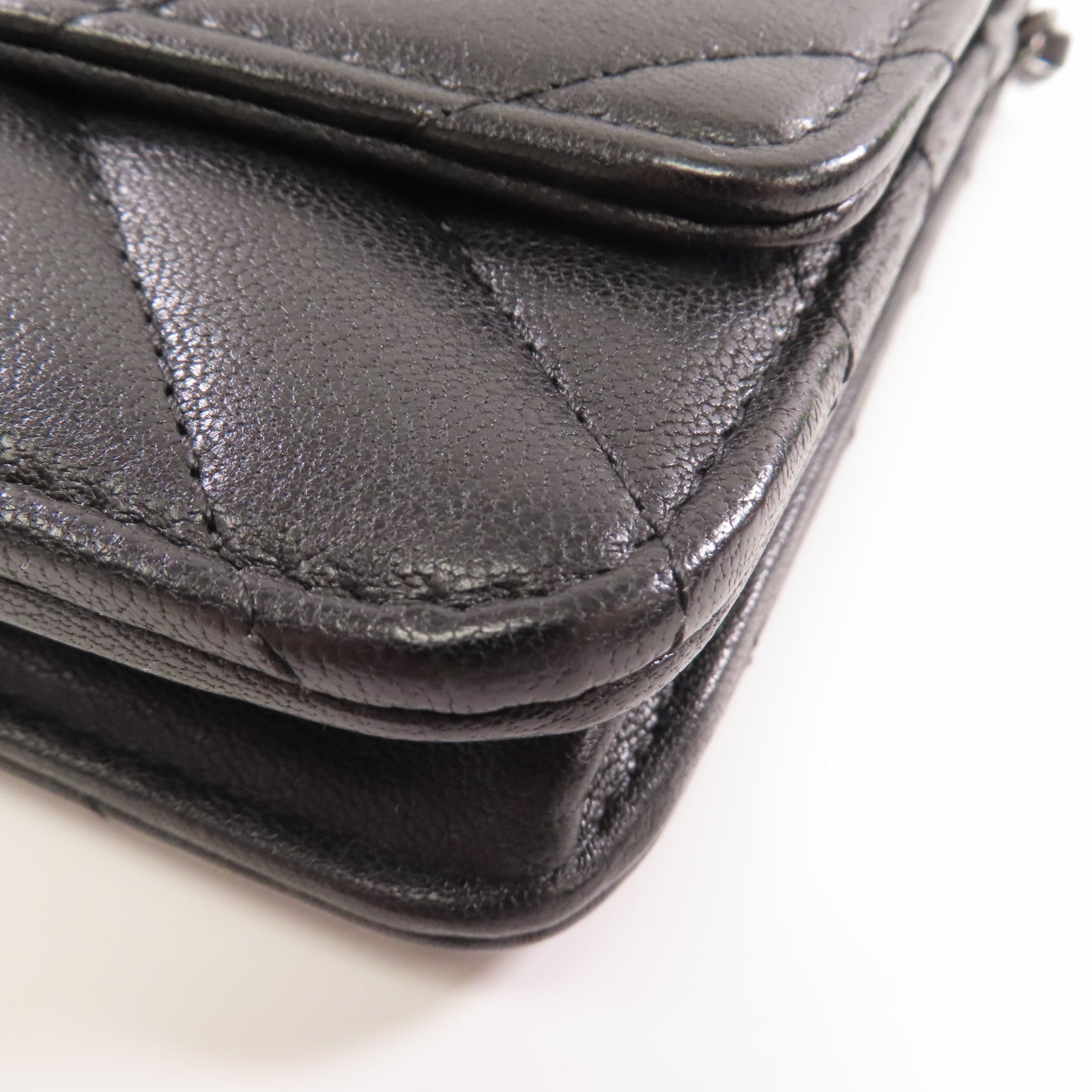 CHANEL 斜紋羊皮皮革2.55 Wallet On Chain鏈帶肩背袋黑色