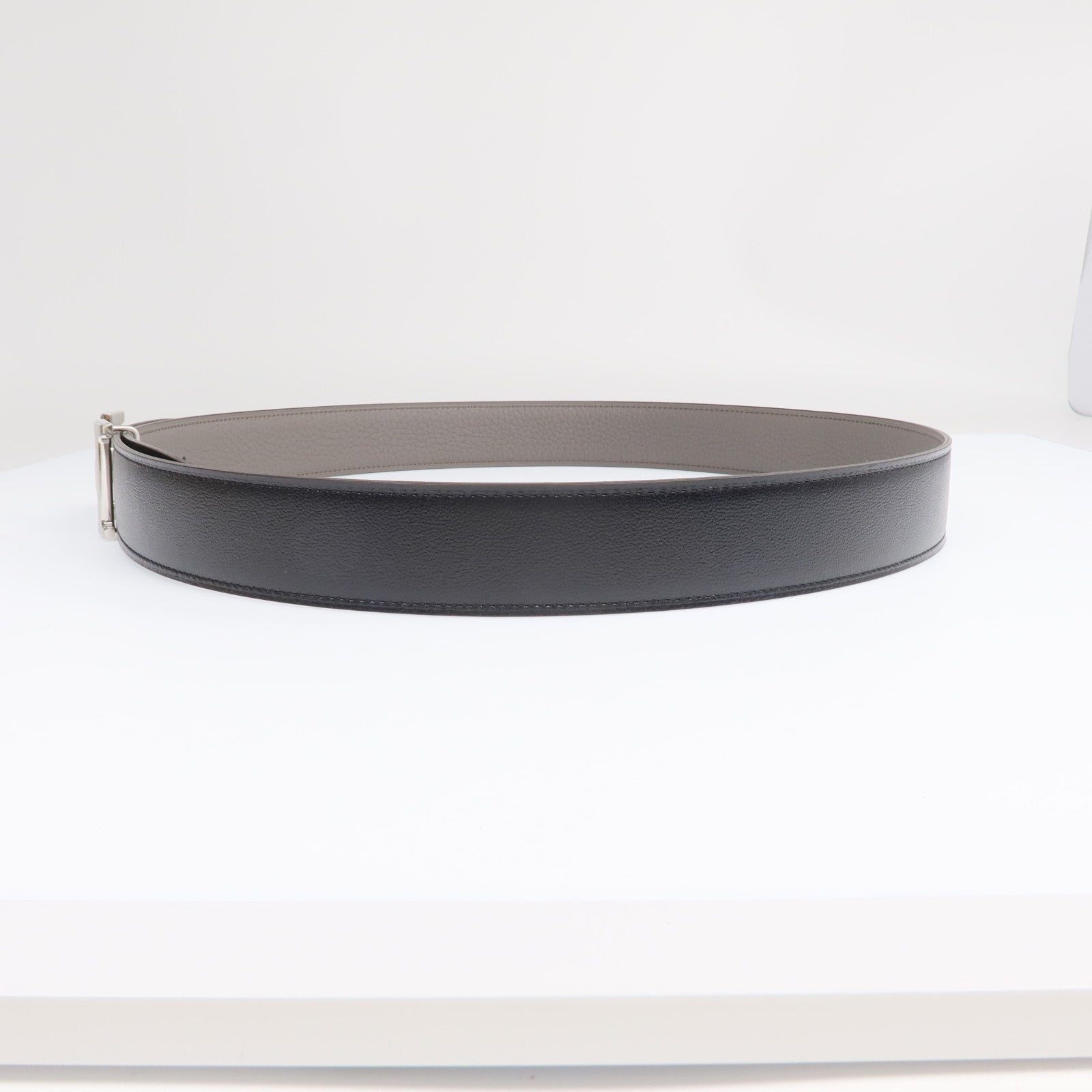 HERMES Togo/Box皮革H Belt buckle銀扣皮帶Noir/Etain