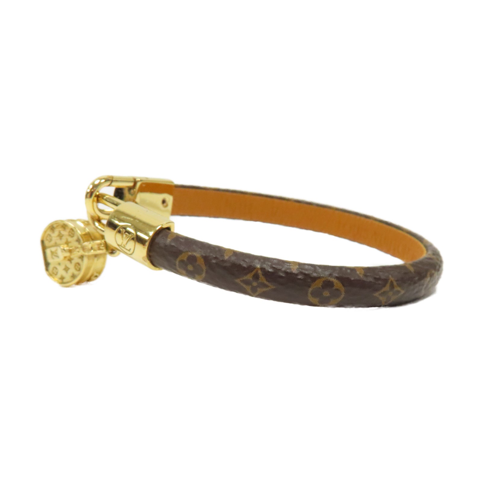 LOUIS VUITTON Monogram/金屬LV Tribute Charm Bracelet金扣手鐲啡色