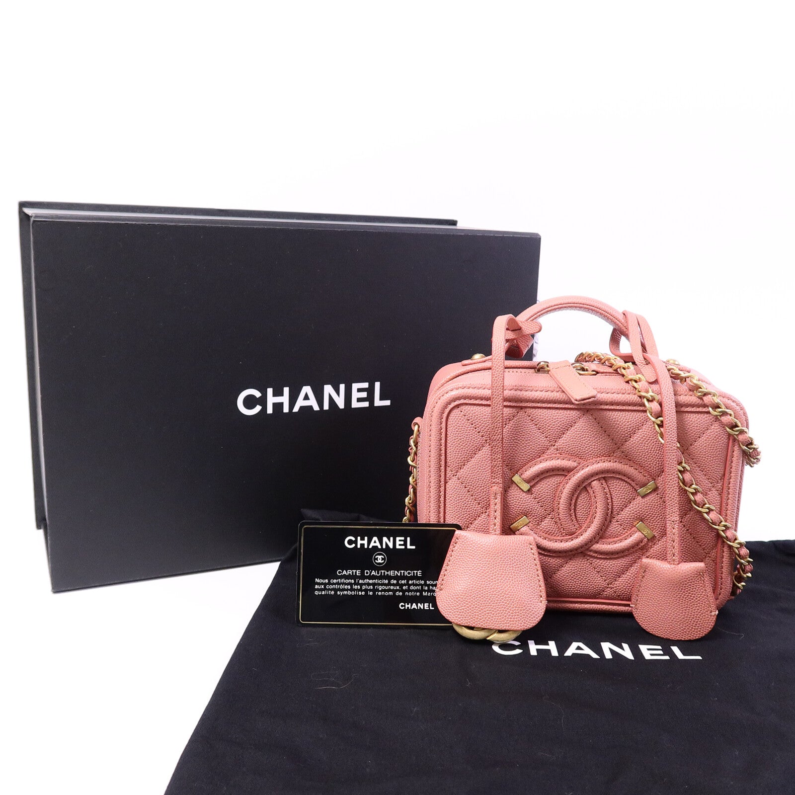 CHANEL 牛皮皮革Vanity Case 17cm鏈帶手挽肩背兩用袋