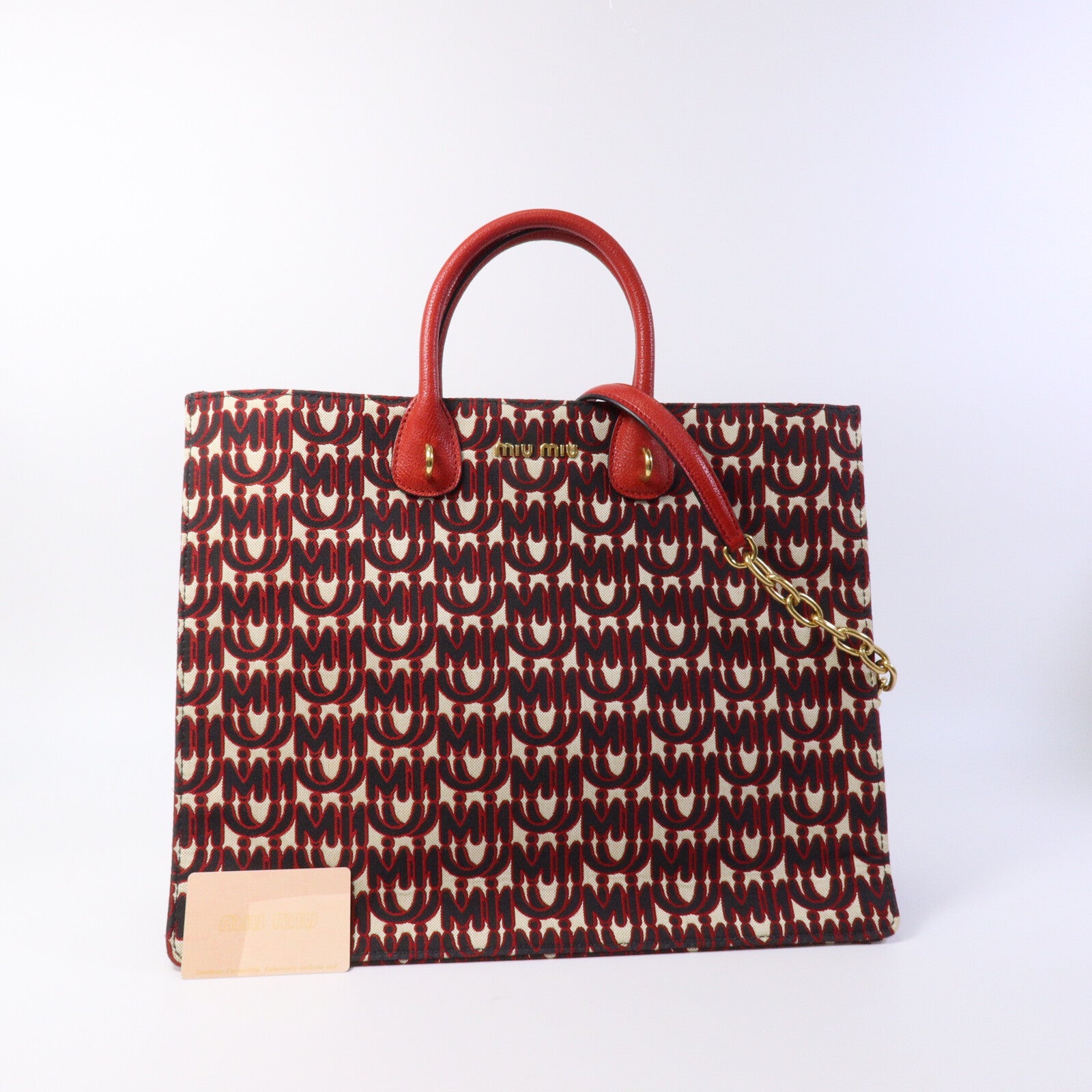 Miu Miu 帆布Tote Bag鏈帶手挽肩背兩用袋