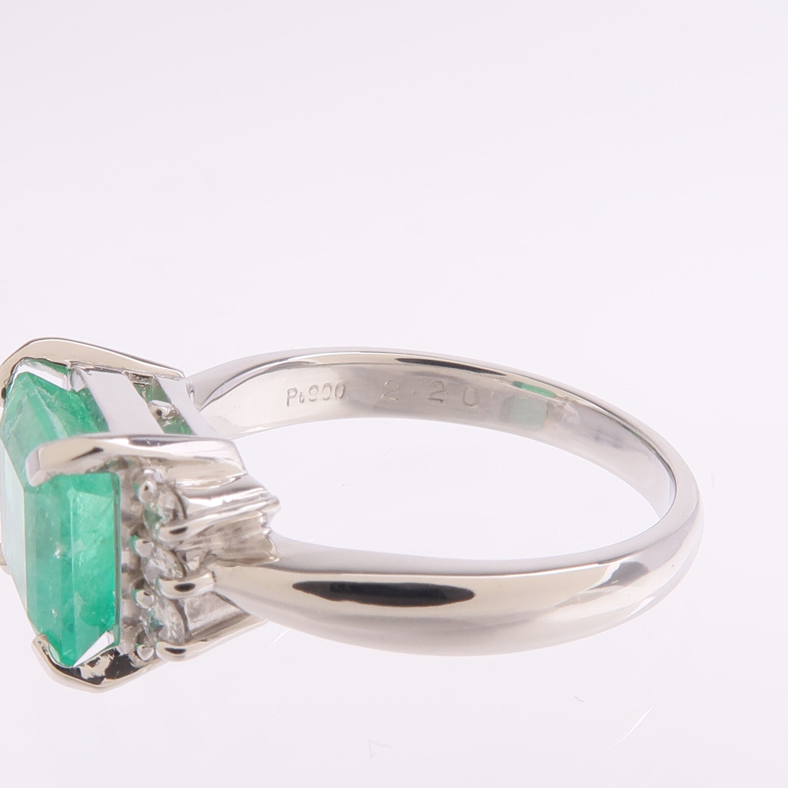JEWELRY PT900鉑金Emerald Diamond Ring綠寶石/鑽石戒指US#6.25