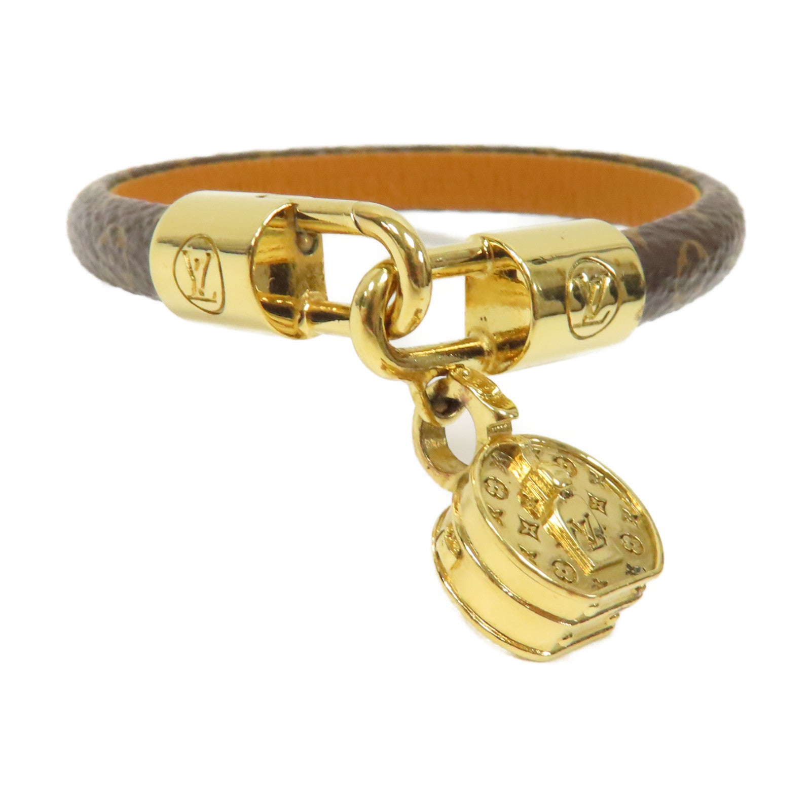 LOUIS VUITTON Monogram/金屬LV Tribute Charm Bracelet金扣手鐲啡色