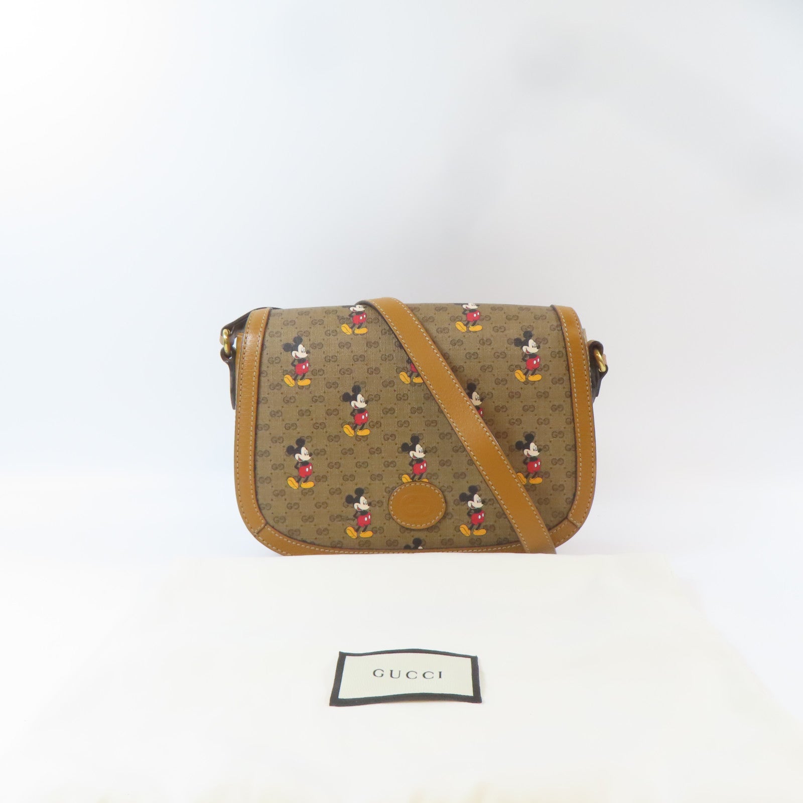 GUCCI 塗層帆布Disney Collabo GG Supreme金扣肩背袋啡色
