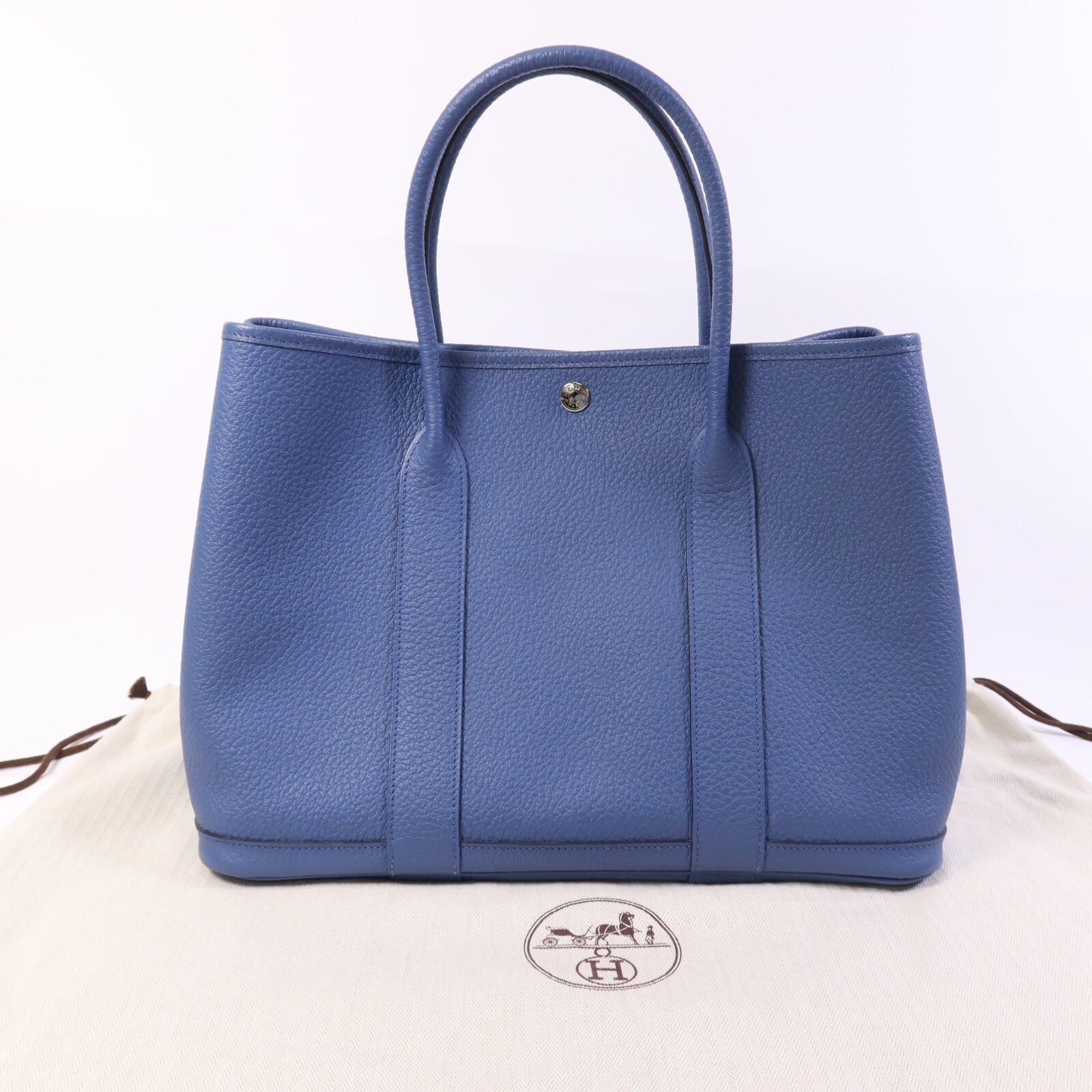 HERMES Negonda皮革Garden Party 36銀扣手挽袋Bleu Agate