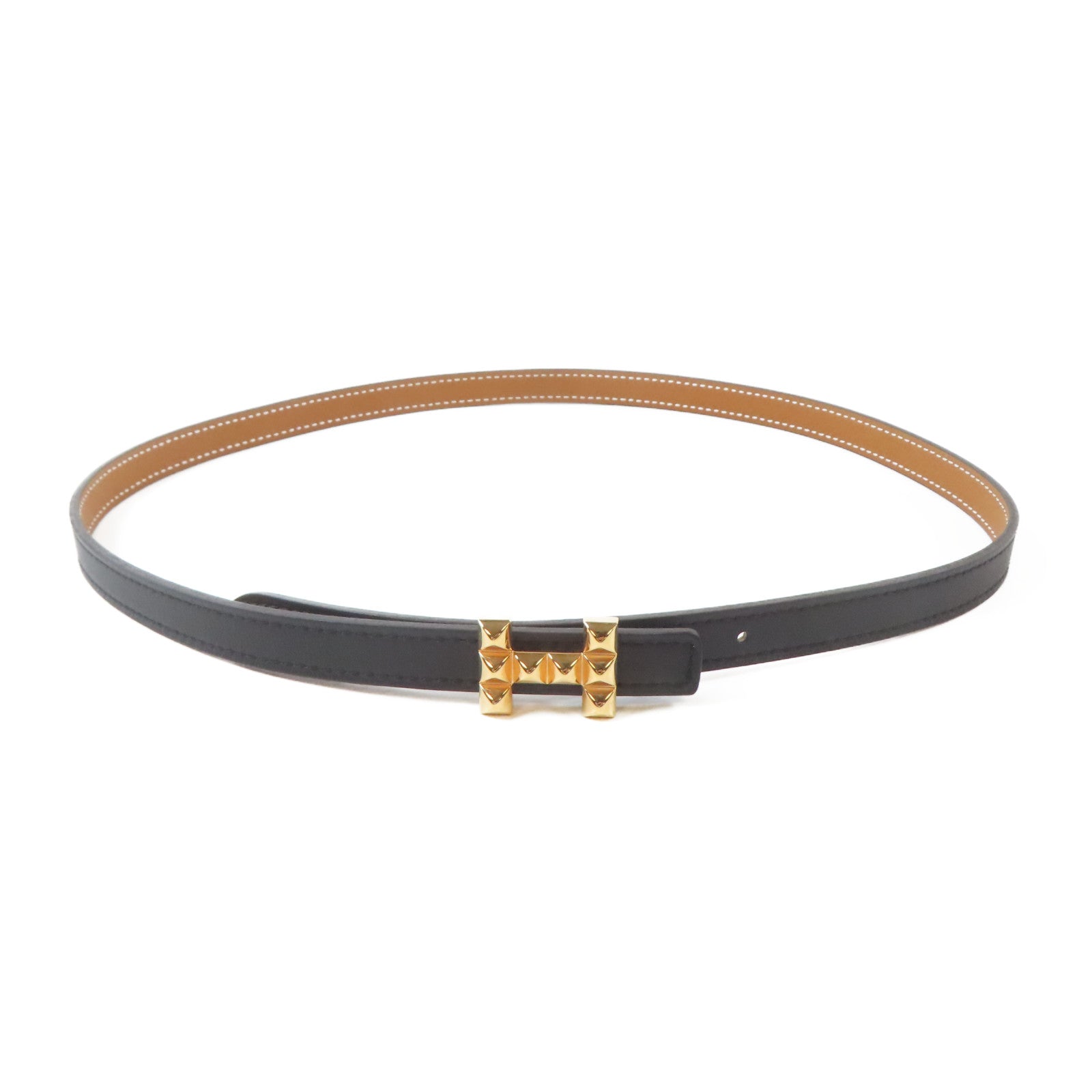 HERMES Epsom皮革Belt金扣皮帶黑色