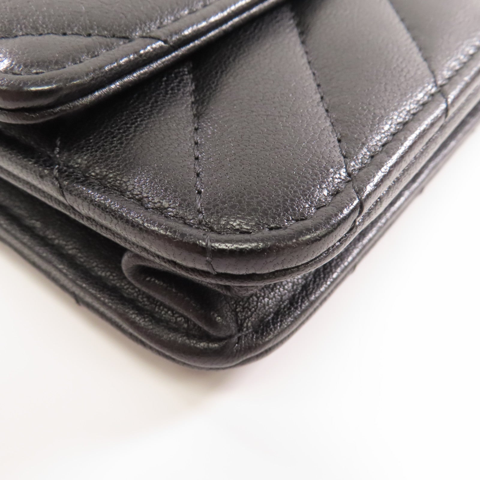 CHANEL 斜紋羊皮皮革2.55 Wallet On Chain鏈帶肩背袋黑色