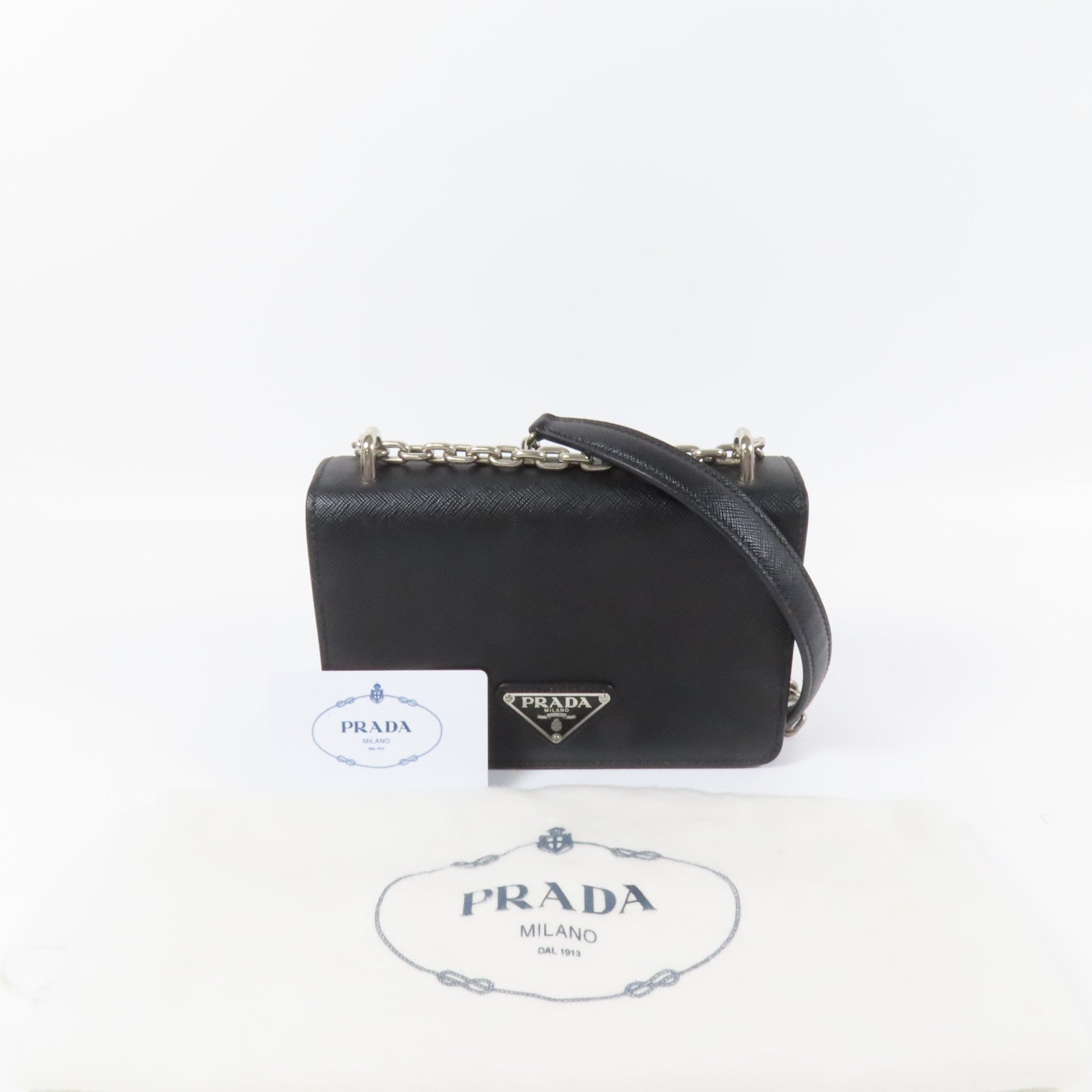 PRADA 尼龍/Saffiano皮革Shoulder Bag銀扣肩背袋