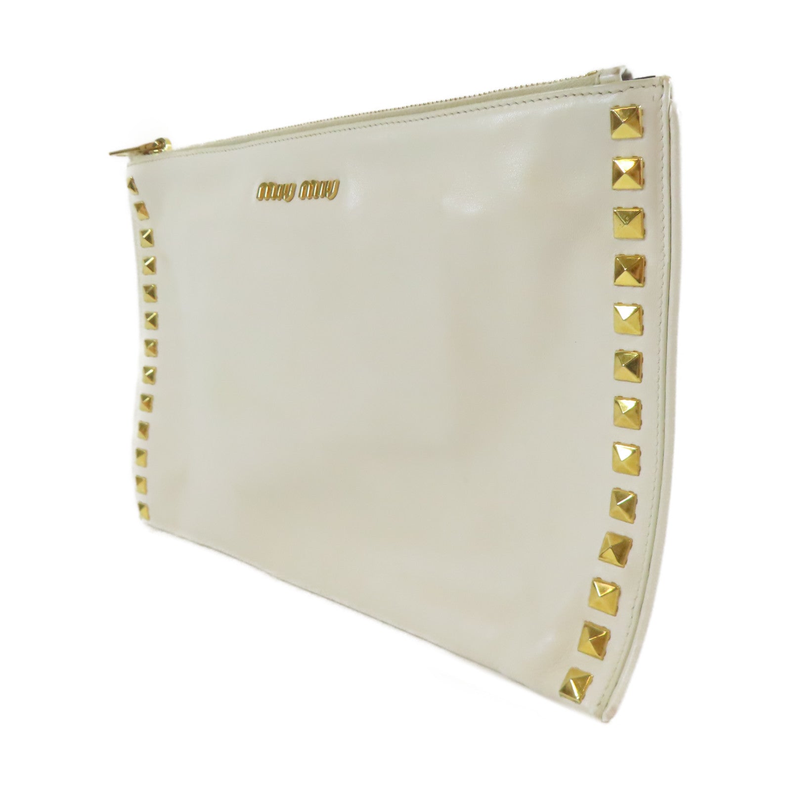 Miu Miu 【激減優惠】牛皮皮革Clutch Pouch With Handle金扣手拿包白色