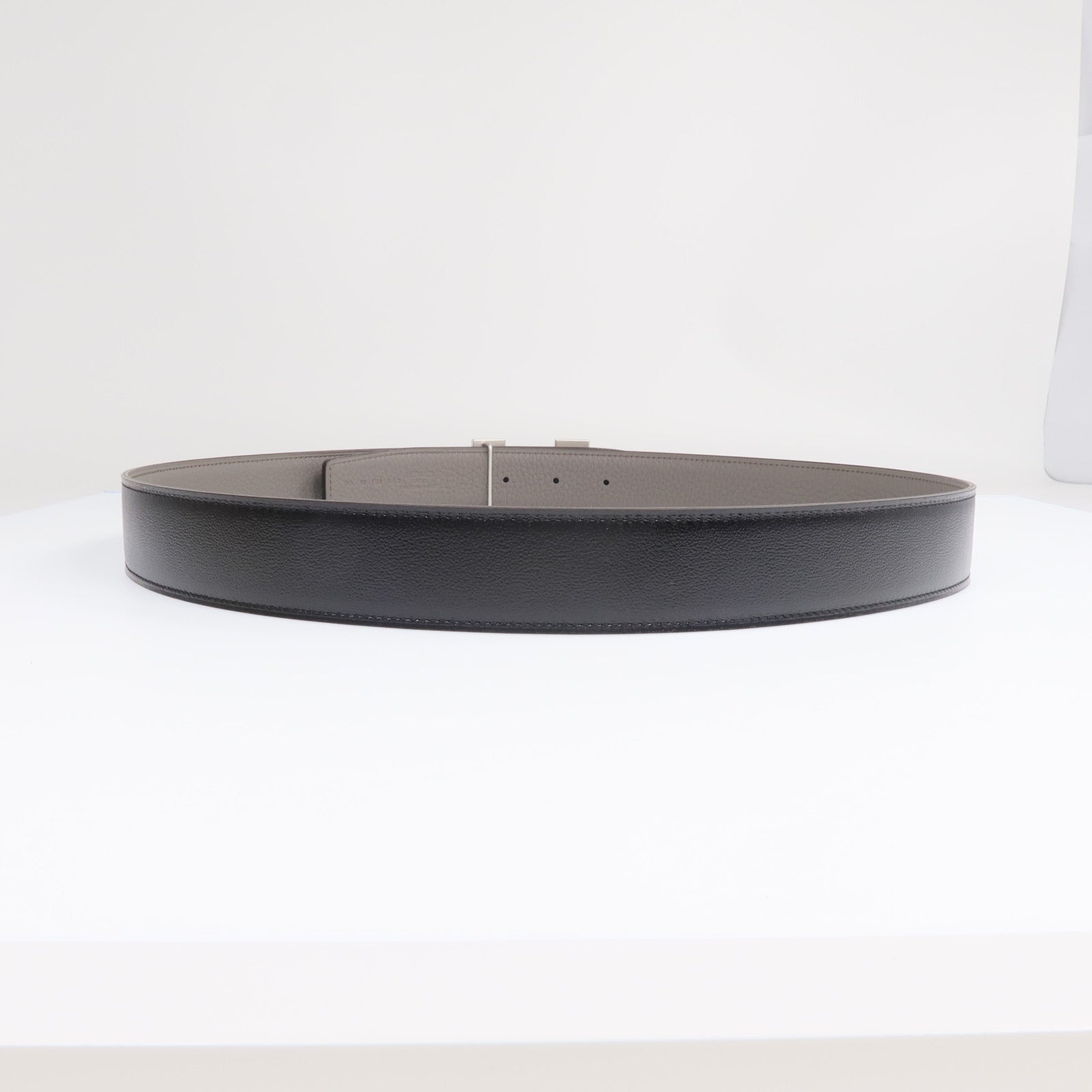 HERMES Togo/Box皮革H Belt buckle銀扣皮帶Noir/Etain