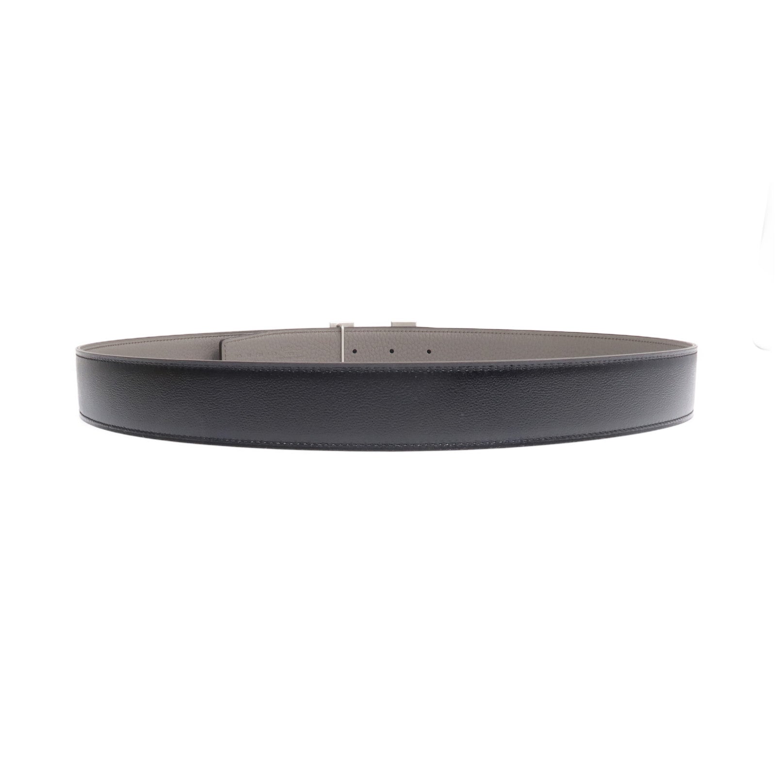 HERMES Togo/Box皮革H Belt buckle銀扣皮帶Noir/Etain
