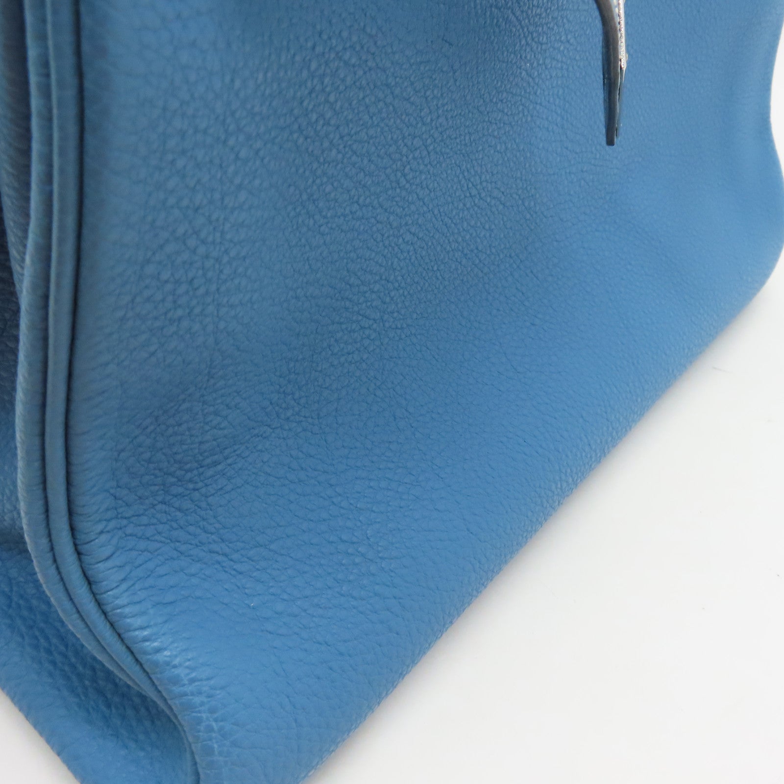HERMES Togo Leather Kelly 32 Silver Buckle Handle Shoulder Bag Blue Jean Light Blue