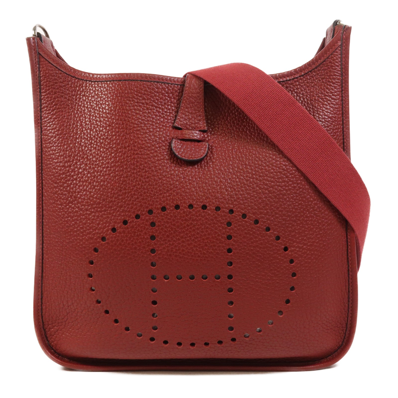 HERMES Clemence皮革Evelyne PM銀扣肩背袋Rouge H