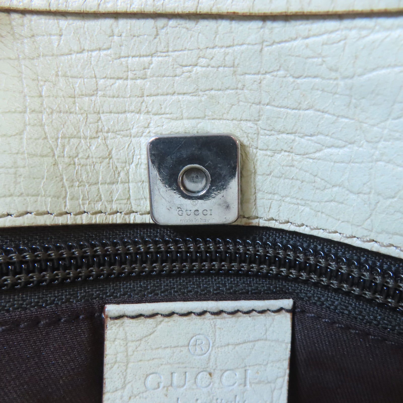 GUCCI 塗層帆布Tote Bag銀扣手挽袋啡色