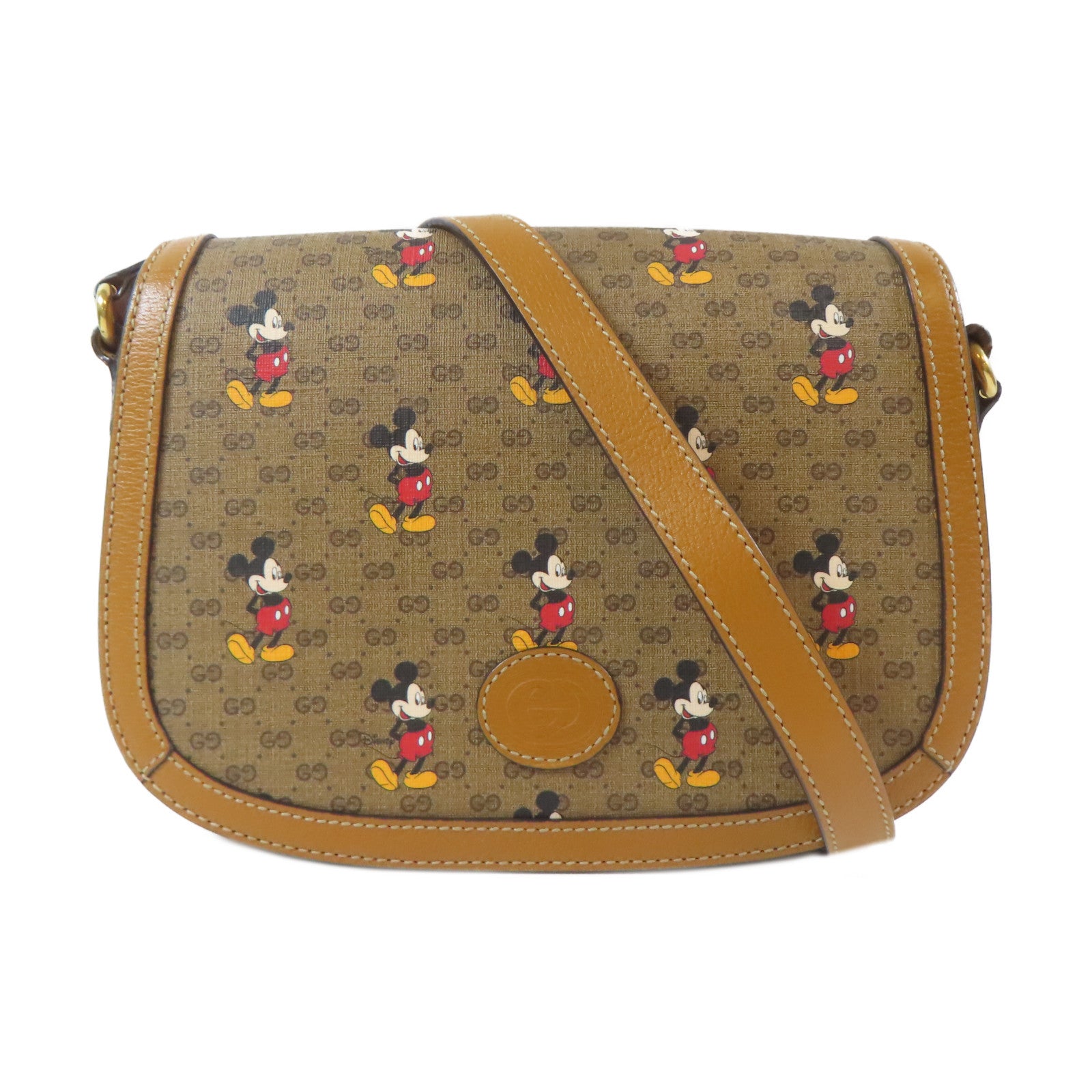 GUCCI 塗層帆布Disney Collabo GG Supreme金扣肩背袋啡色