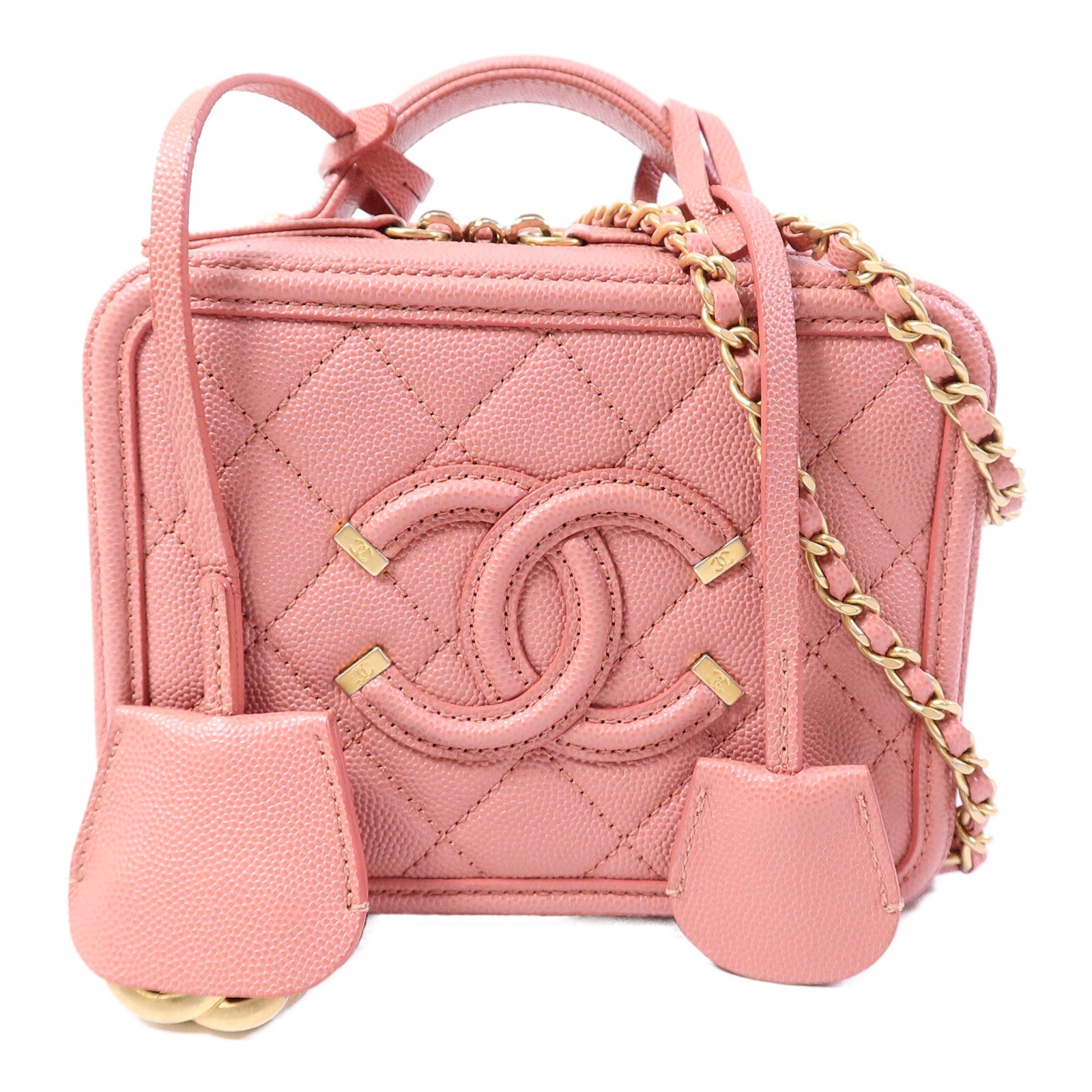 CHANEL 牛皮皮革Vanity Case 17cm鏈帶手挽肩背兩用袋