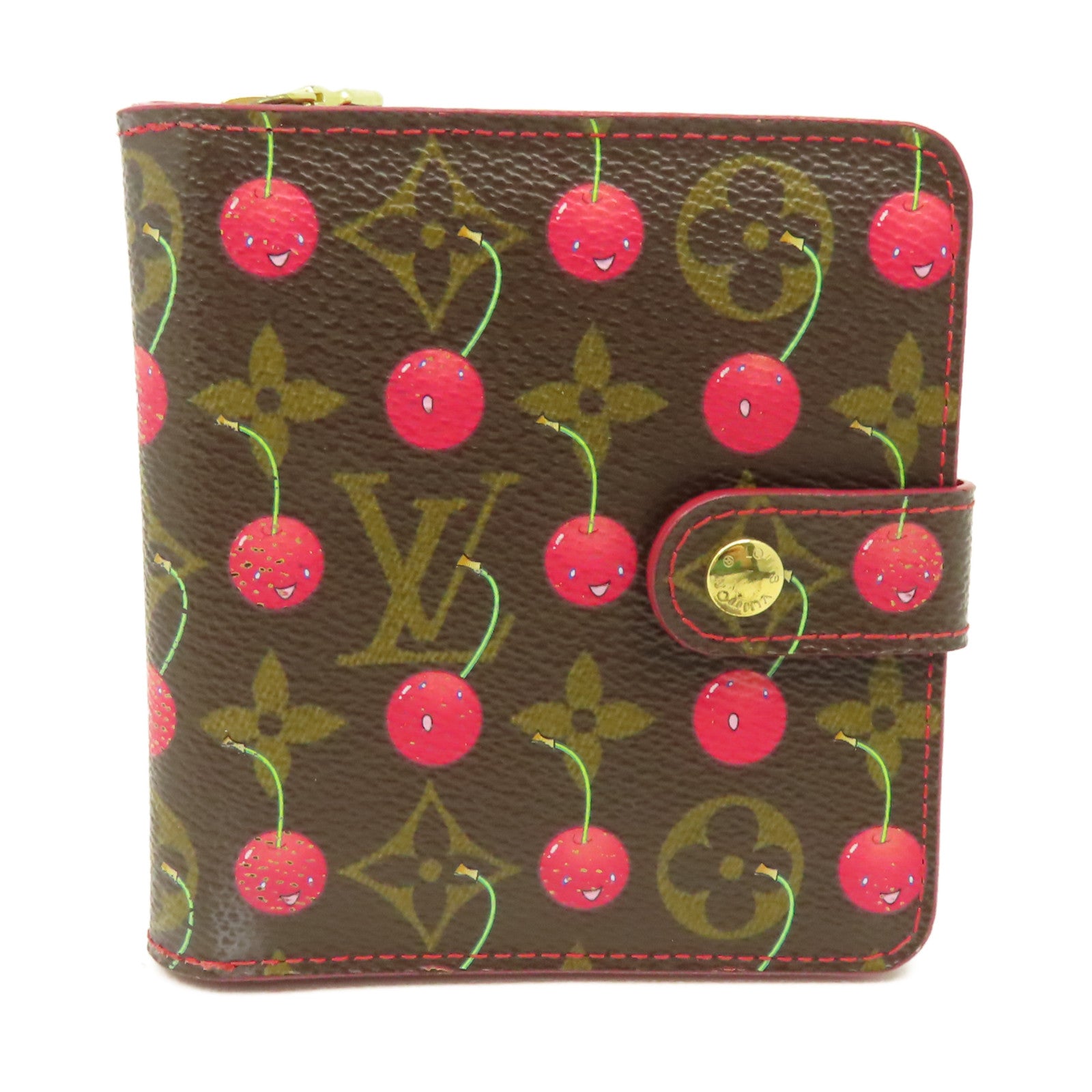 LOUIS VUITTON 【清倉大減價】Monogram Cherry Compact Zip Wallet金扣錢包啡色