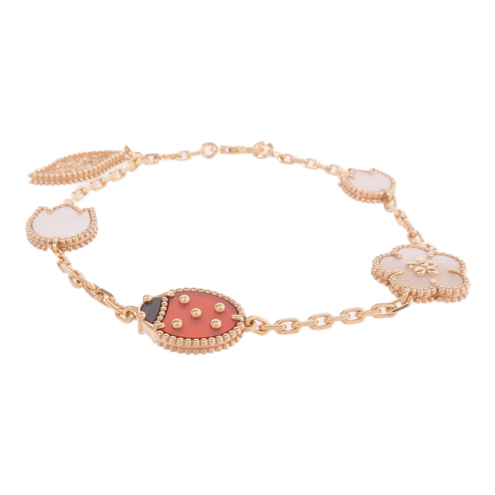 Van Cleef & Arpels 18K玫瑰金Lucky Spring Bracelet, 5 motifs珍珠母貝/紅玉髓/黑瑪瑙手鏈
