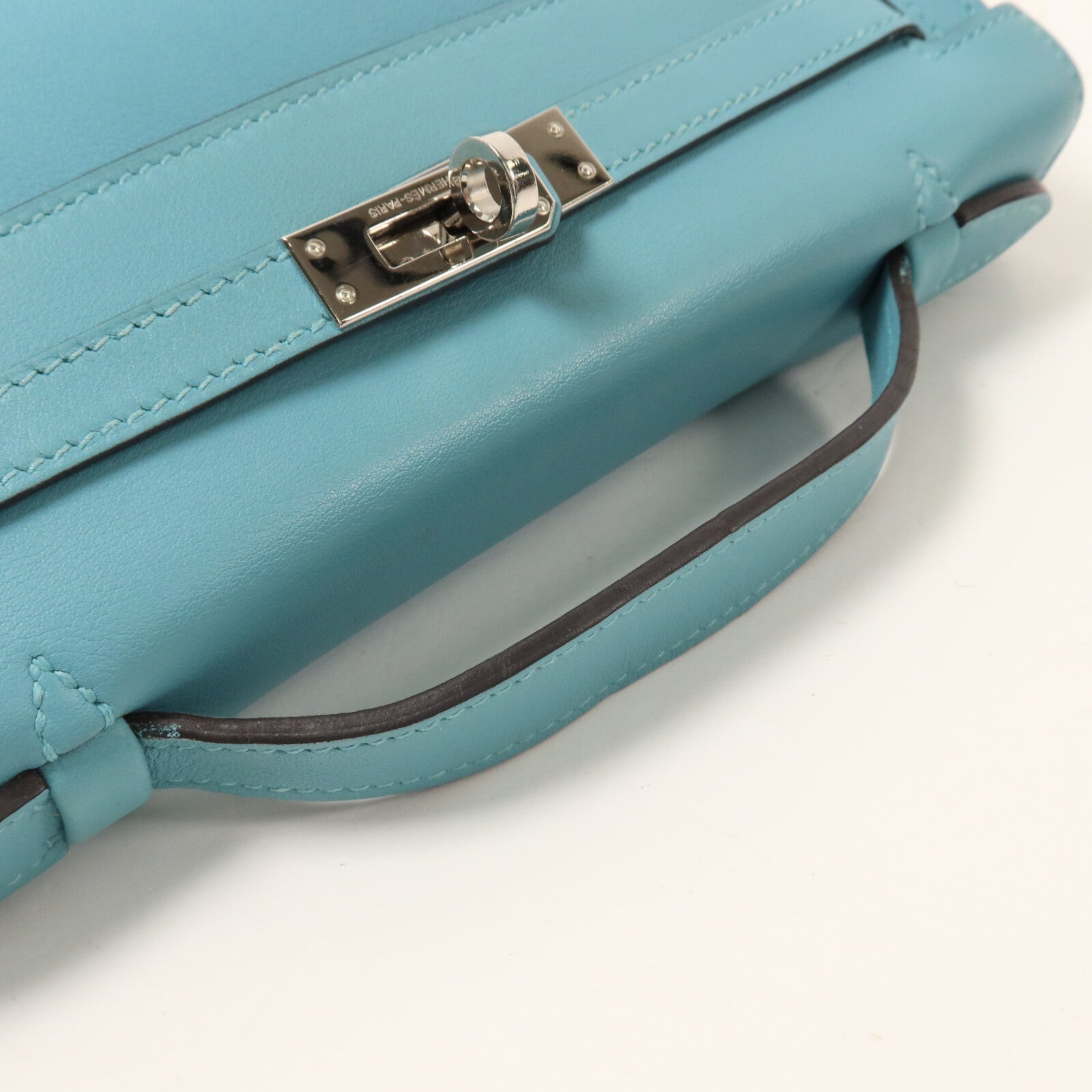 HERMES Swift皮革Kelly Pochette手挽袋Bleu Atoll