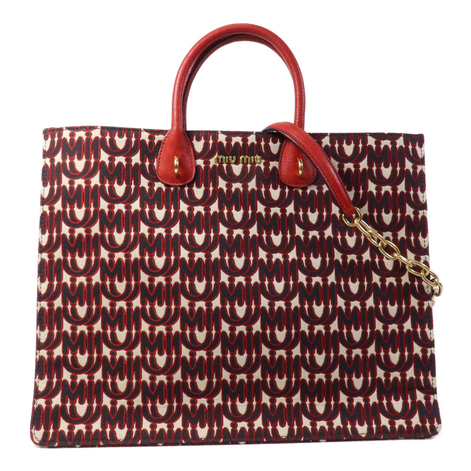 Miu Miu 帆布Tote Bag鏈帶手挽肩背兩用袋