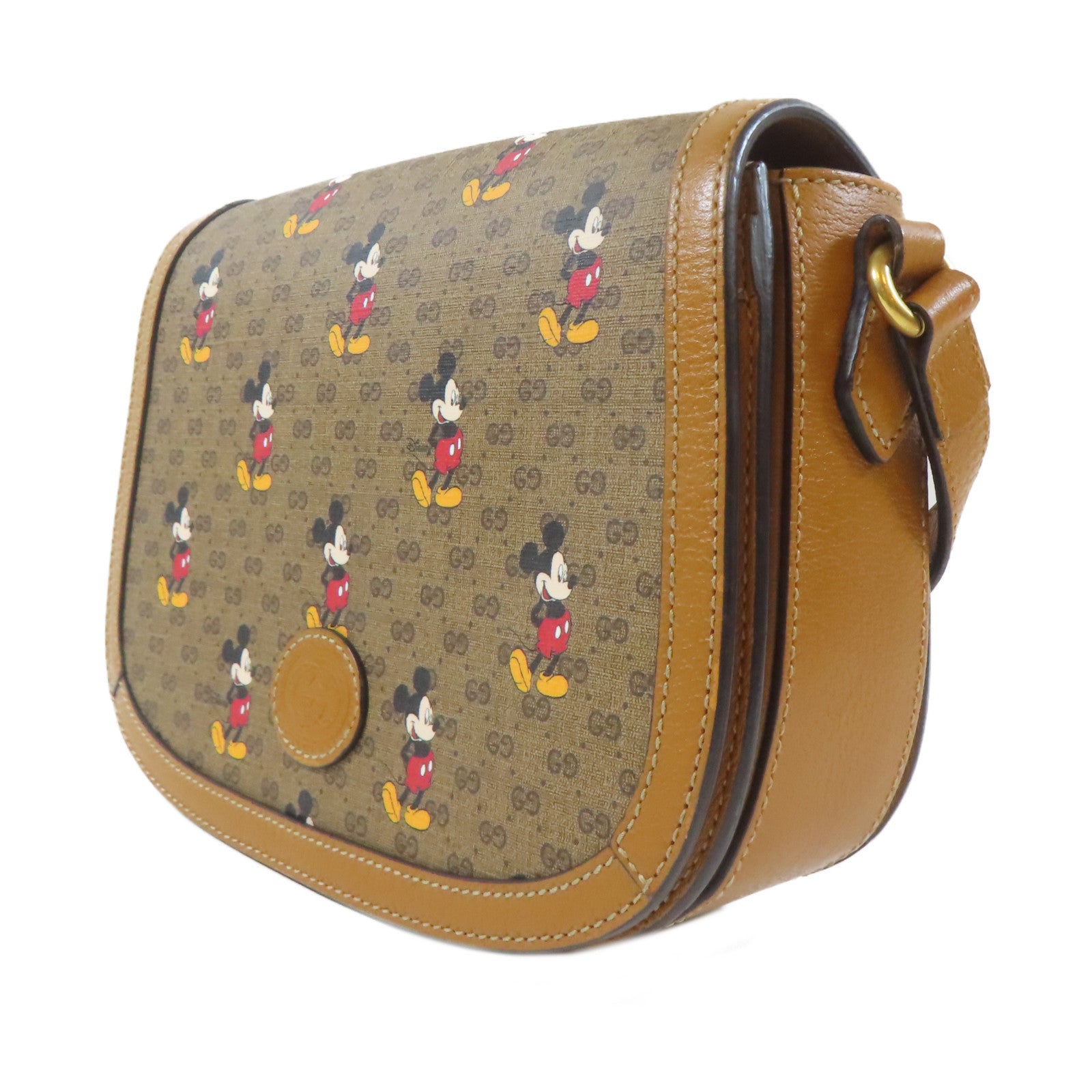 GUCCI 塗層帆布Disney Collabo GG Supreme金扣肩背袋啡色