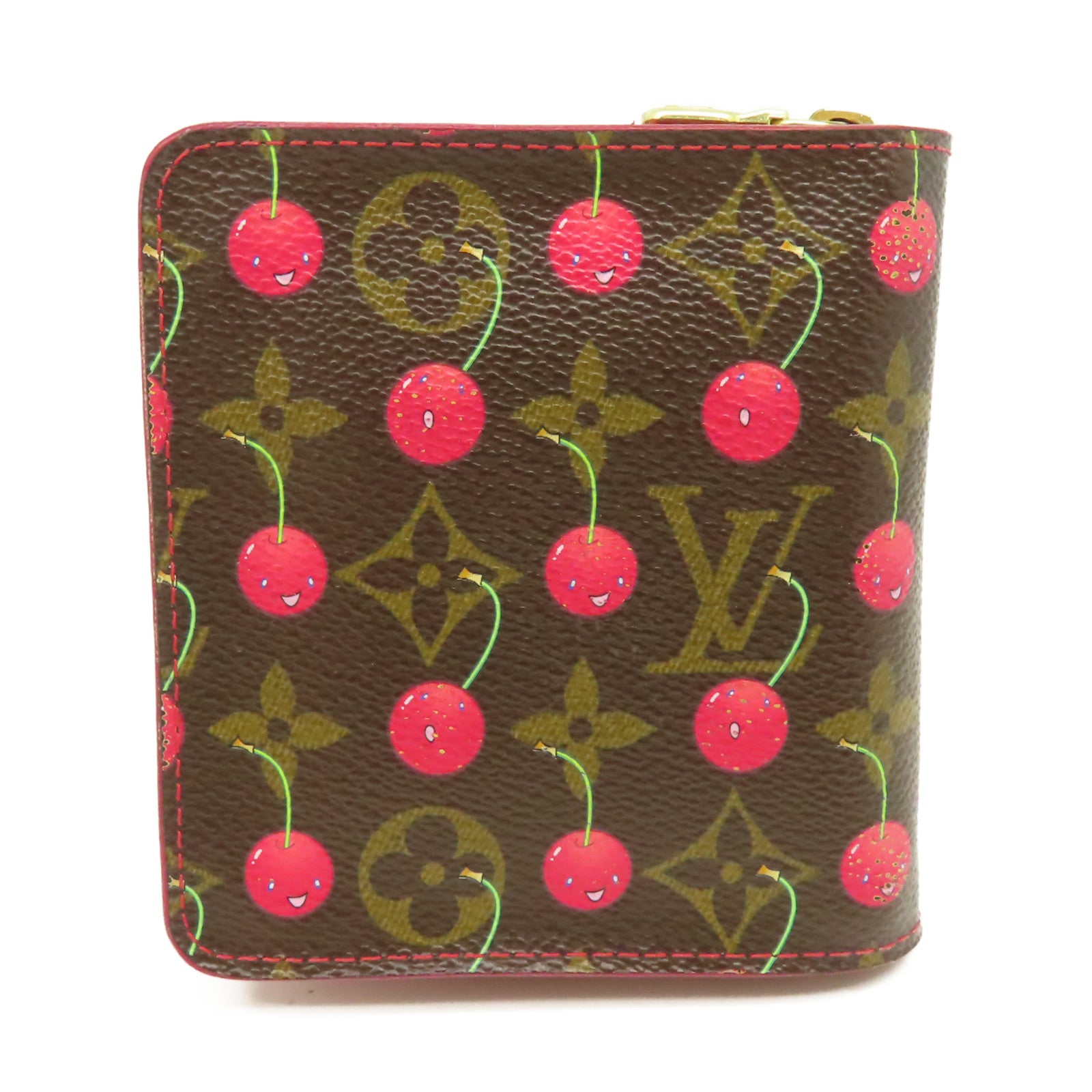 LOUIS VUITTON 【清倉大減價】Monogram Cherry Compact Zip Wallet金扣錢包啡色