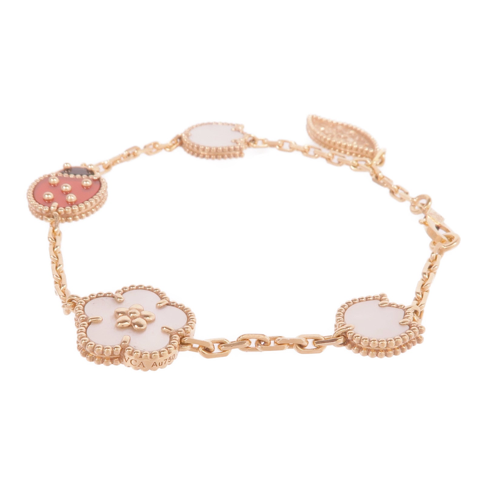 Van Cleef & Arpels 18K玫瑰金Lucky Spring Bracelet, 5 motifs珍珠母貝/紅玉髓/黑瑪瑙手鏈