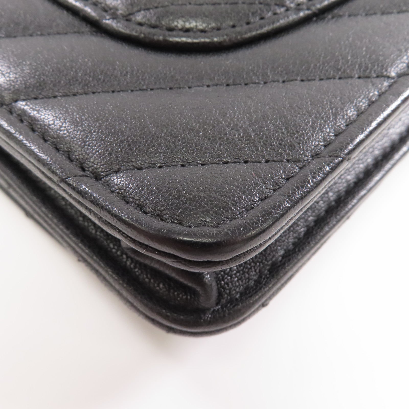 CHANEL 斜紋羊皮皮革2.55 Wallet On Chain鏈帶肩背袋黑色