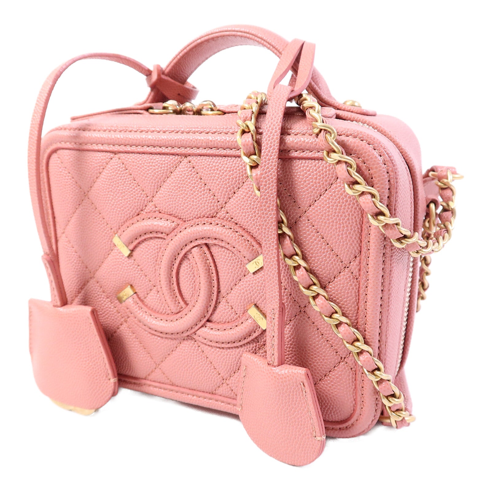 CHANEL 牛皮皮革Vanity Case 17cm鏈帶手挽肩背兩用袋