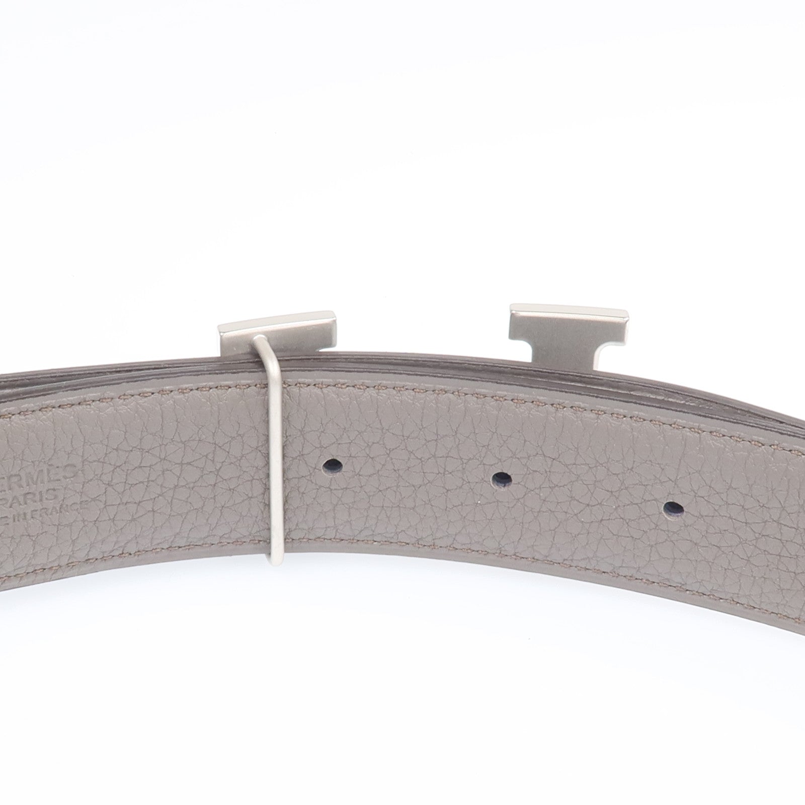 HERMES Togo/Box皮革H Belt buckle銀扣皮帶Noir/Etain