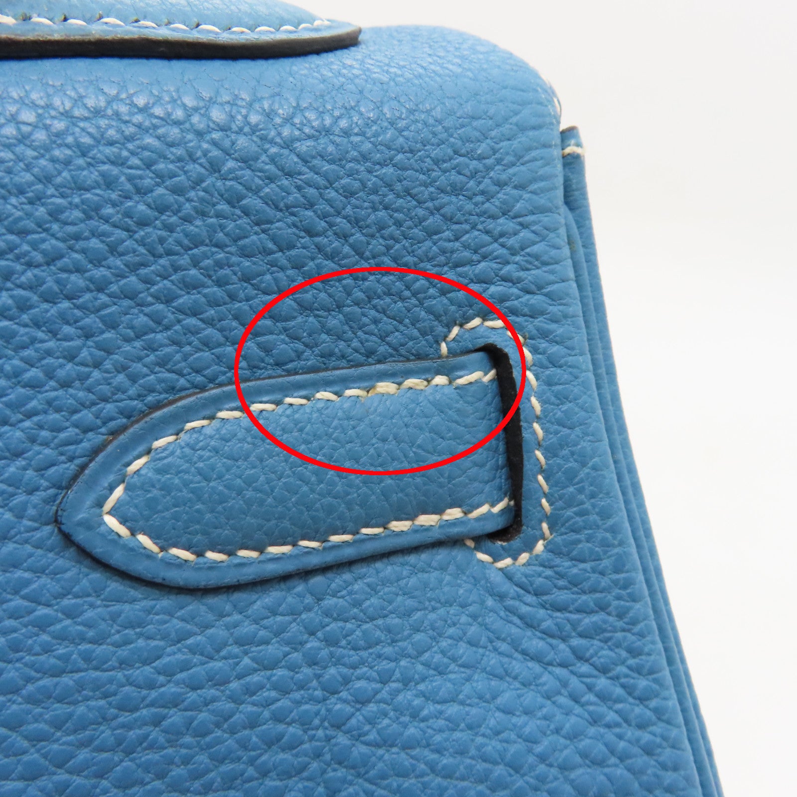 HERMES Togo Leather Kelly 32 Silver Buckle Handle Shoulder Bag Blue Jean Light Blue