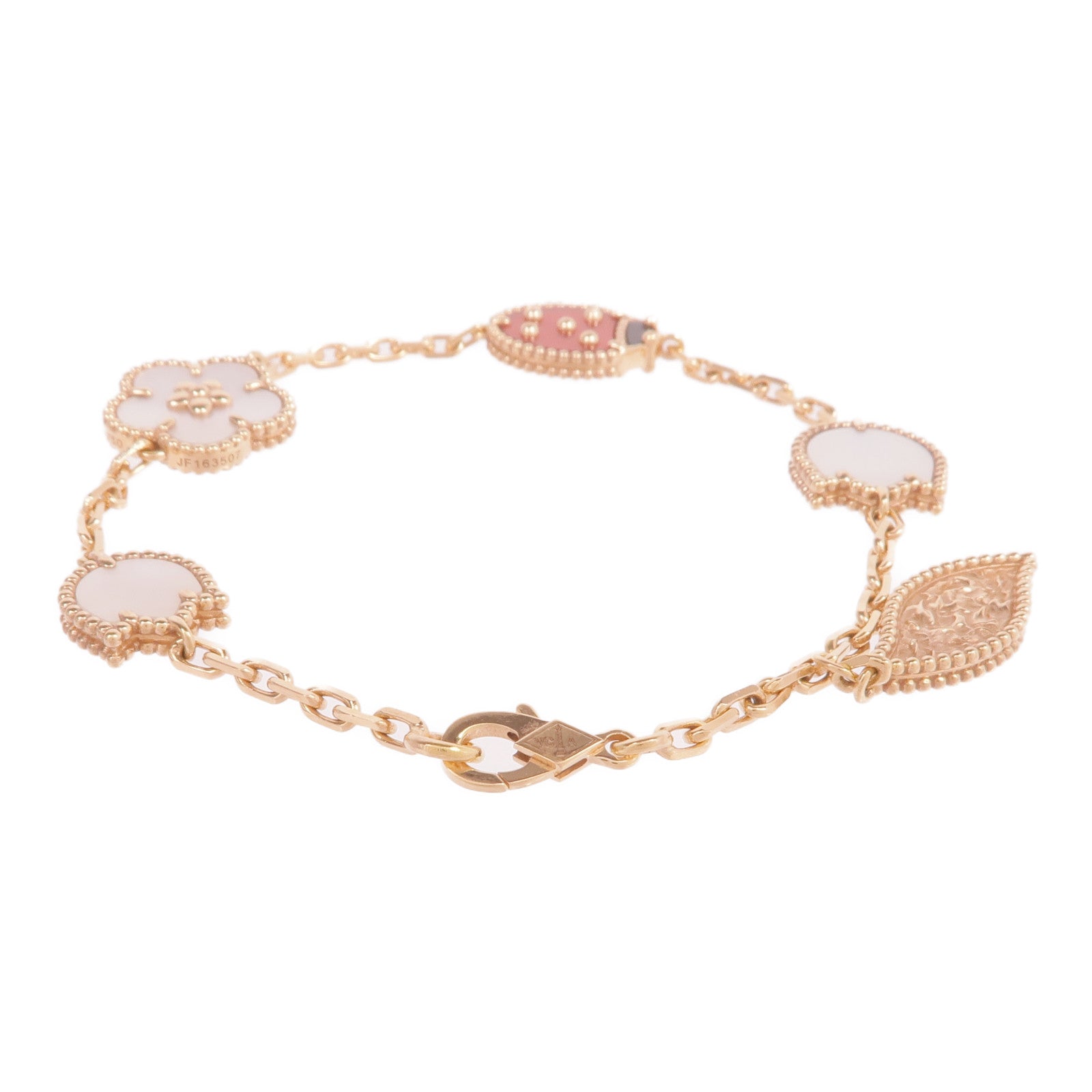 Van Cleef & Arpels 18K玫瑰金Lucky Spring Bracelet, 5 motifs珍珠母貝/紅玉髓/黑瑪瑙手鏈