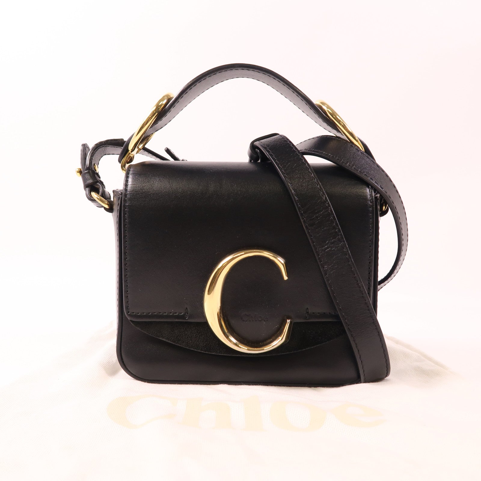 Chloe GHW Shoulder Bag 2 Way Shoulder Bag Handbag Calfskin Leather Black