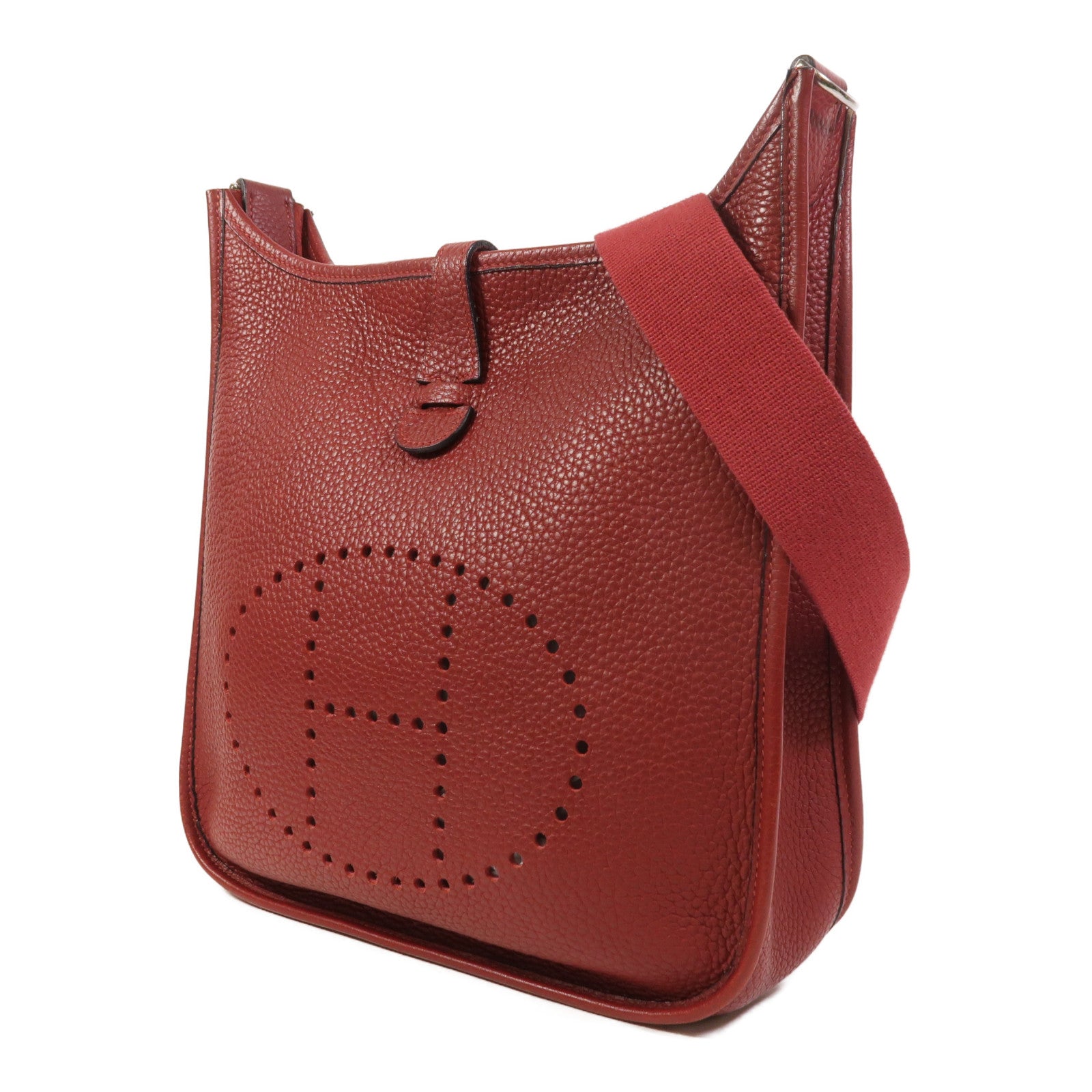 HERMES Clemence皮革Evelyne PM銀扣肩背袋Rouge H