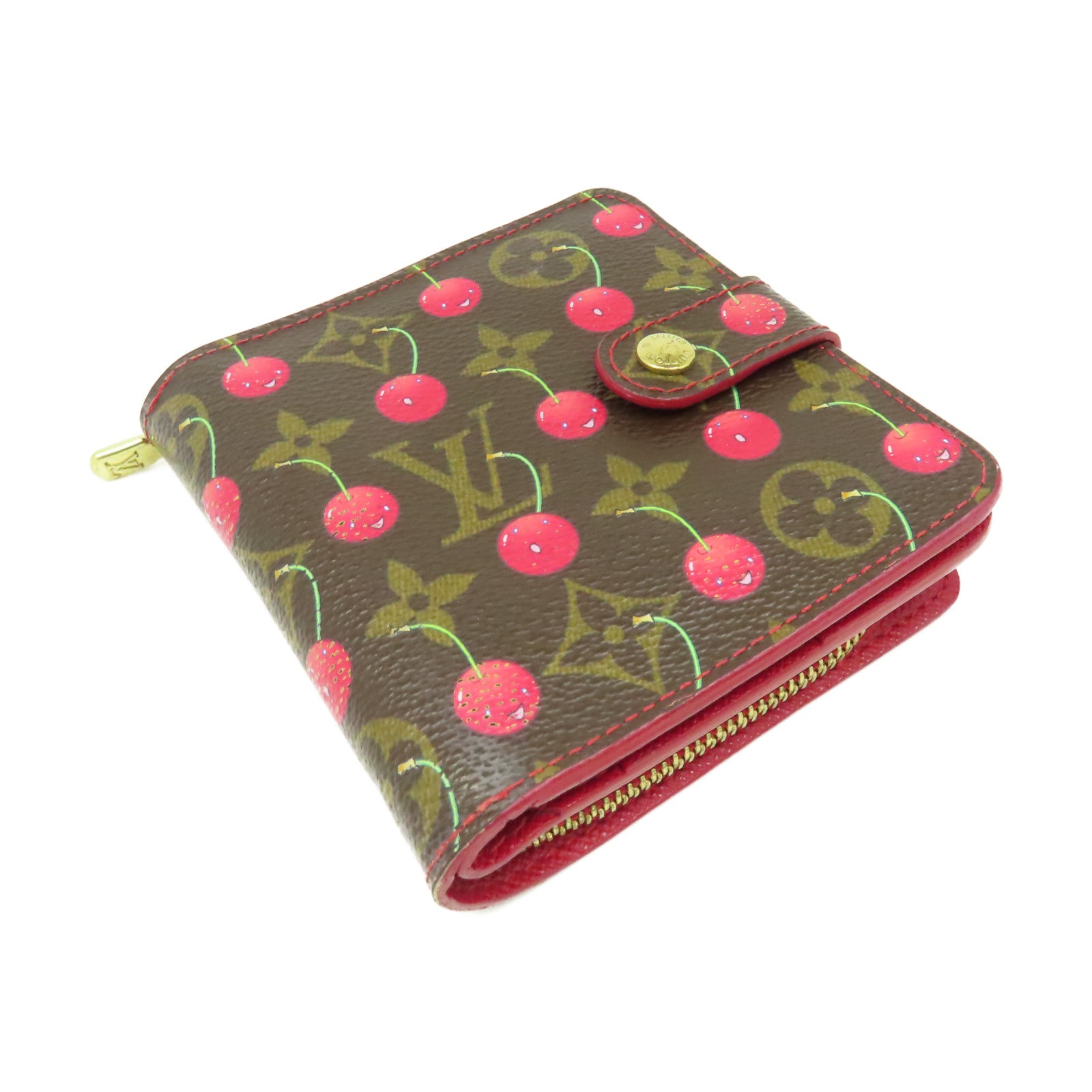 LOUIS VUITTON 【清倉大減價】Monogram Cherry Compact Zip Wallet金扣錢包啡色