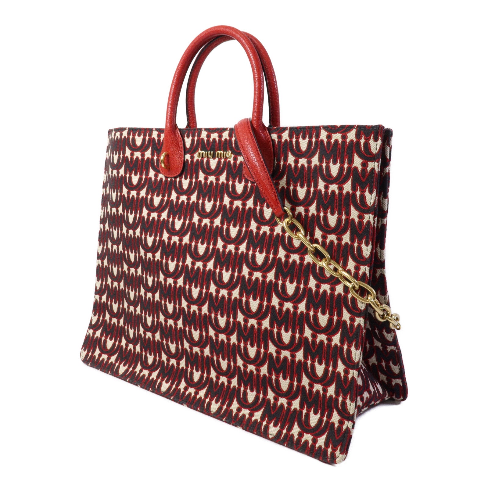 Miu Miu 帆布Tote Bag鏈帶手挽肩背兩用袋