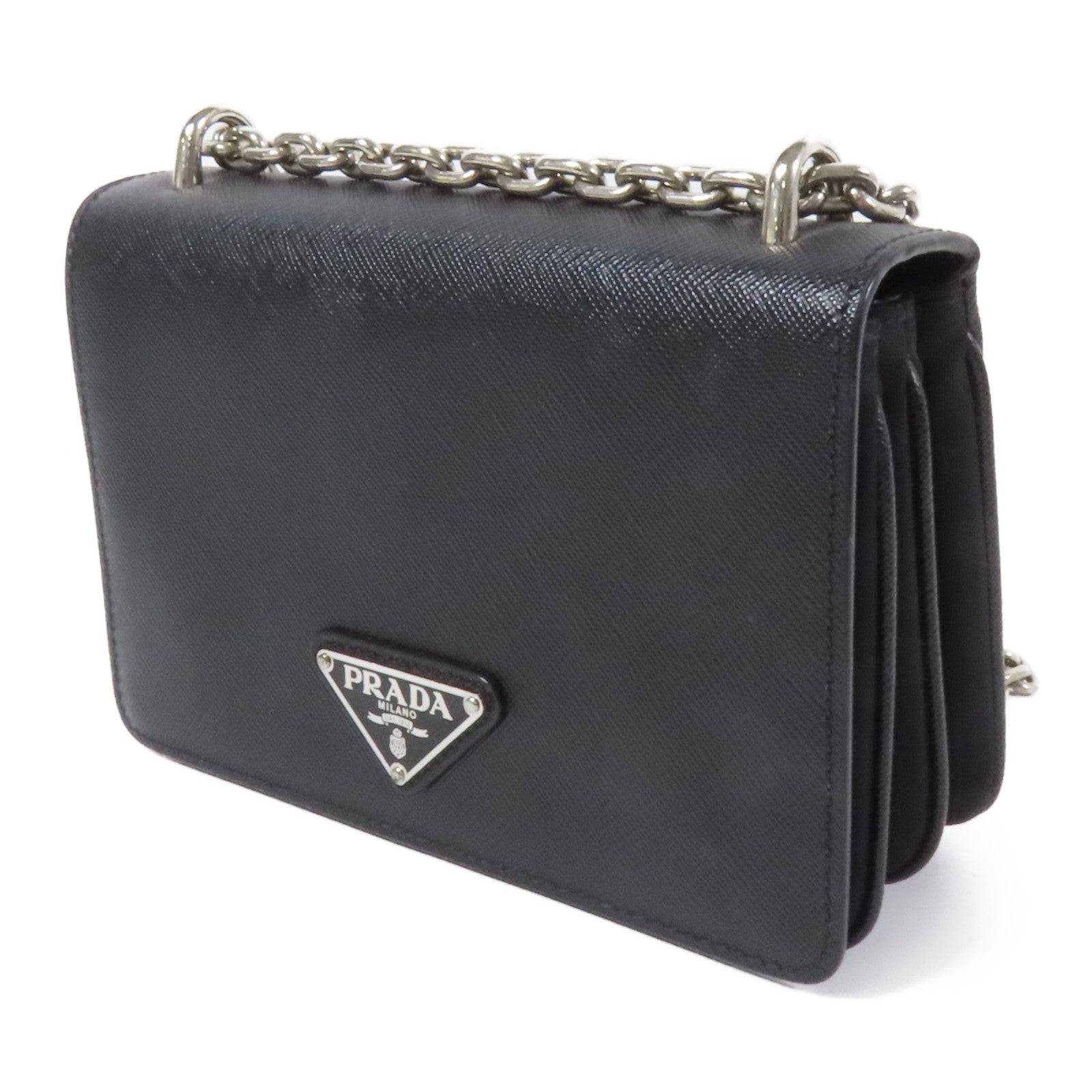 PRADA 尼龍/Saffiano皮革Shoulder Bag銀扣肩背袋