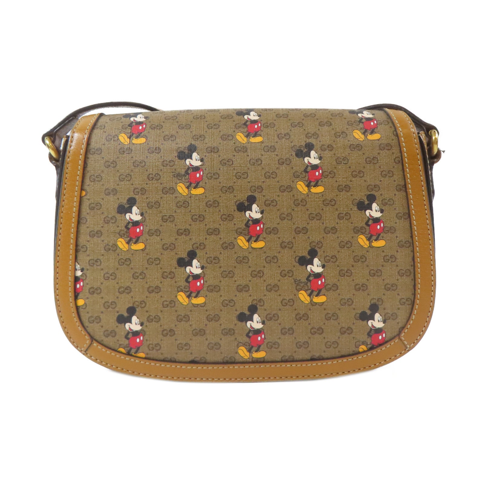GUCCI 塗層帆布Disney Collabo GG Supreme金扣肩背袋啡色