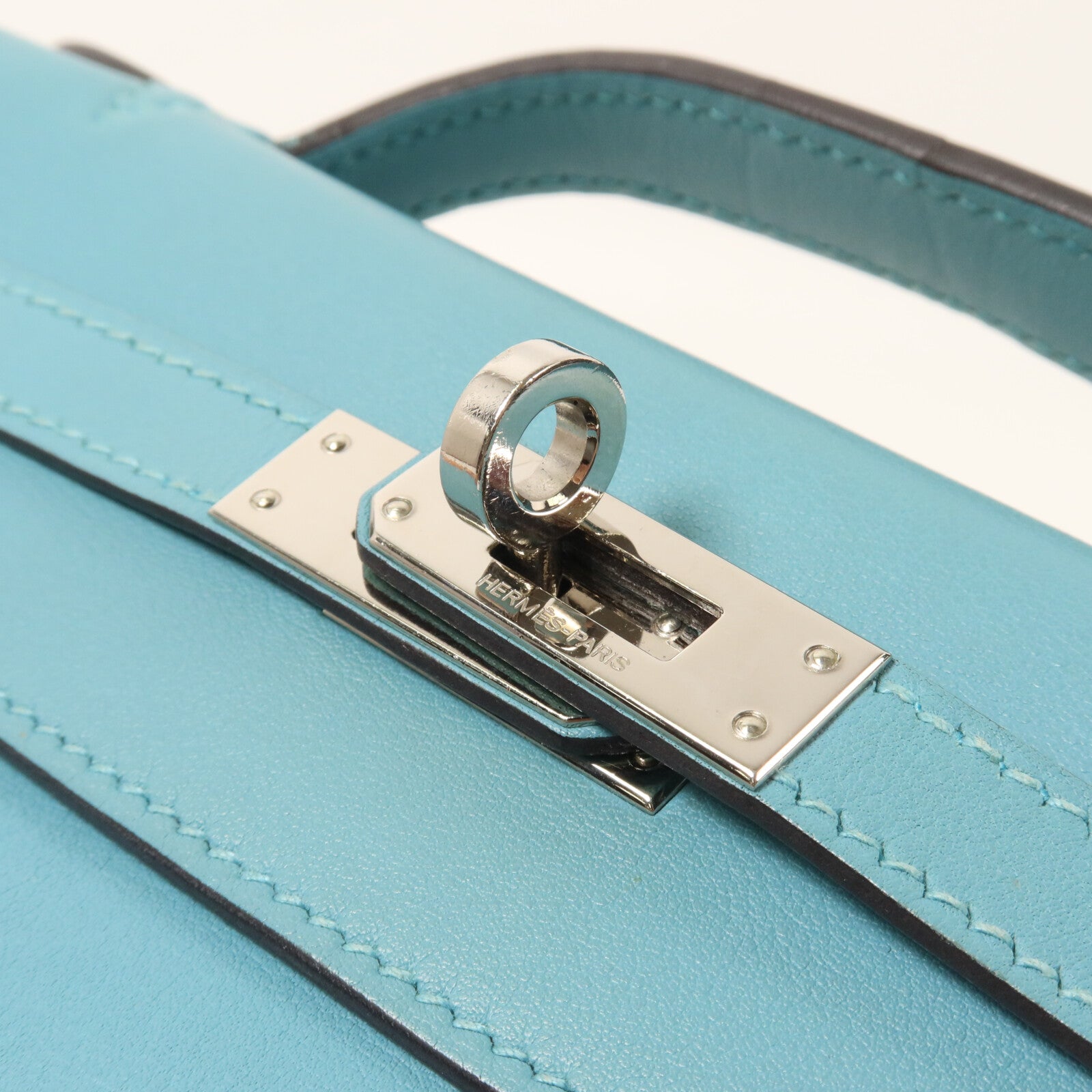 HERMES Swift皮革Kelly Pochette手挽袋Bleu Atoll