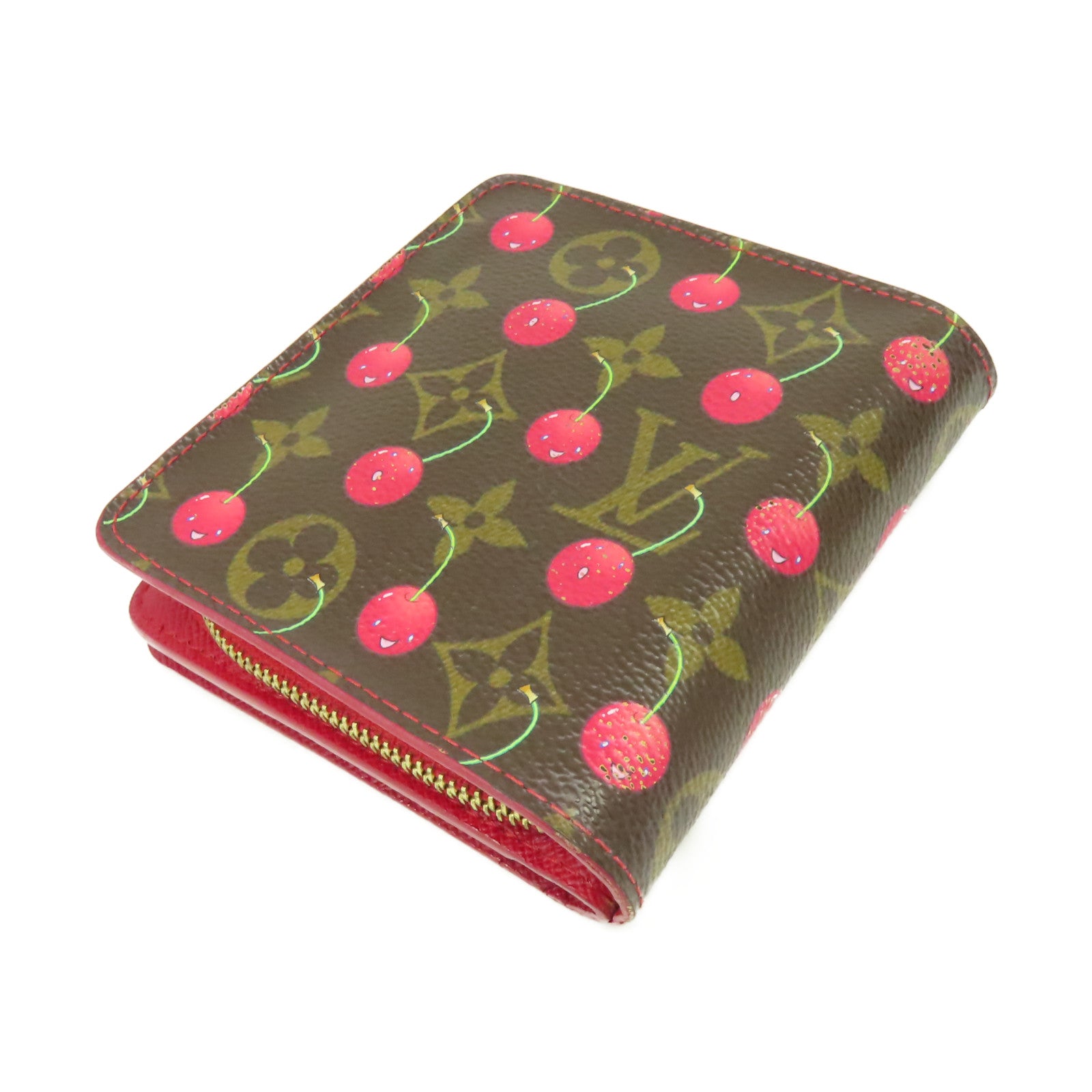 LOUIS VUITTON 【清倉大減價】Monogram Cherry Compact Zip Wallet金扣錢包啡色