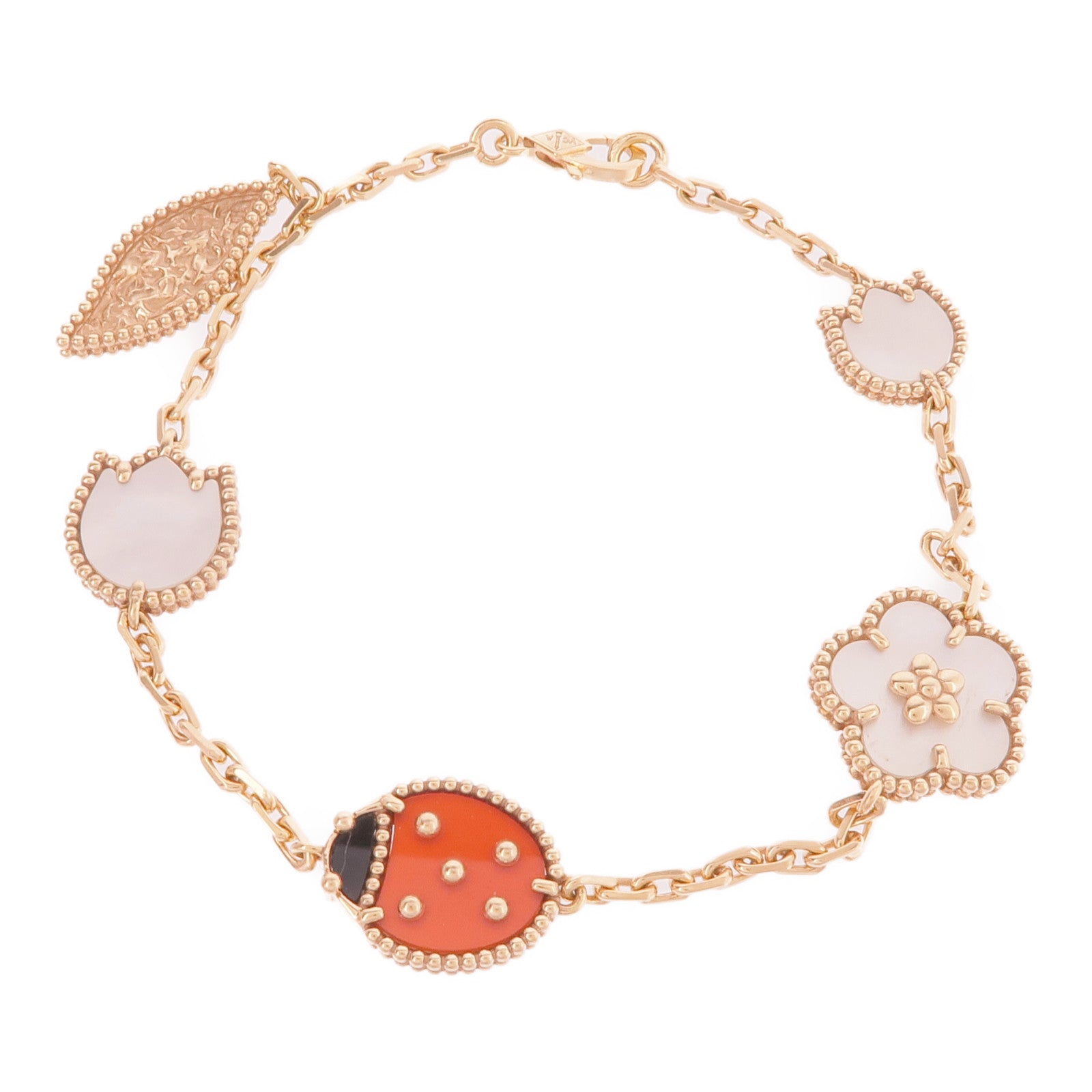 Van Cleef & Arpels 18K玫瑰金Lucky Spring Bracelet, 5 motifs珍珠母貝/紅玉髓/黑瑪瑙手鏈