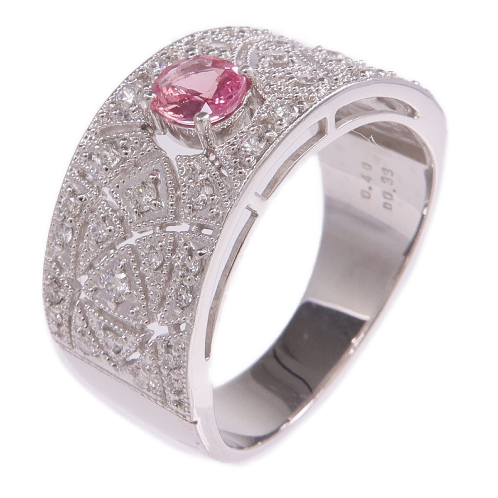 JEWELRY PT900鉑金Pink Sapphire Diamond Ring粉紅色藍寶石/鑽石戒指US#8.25