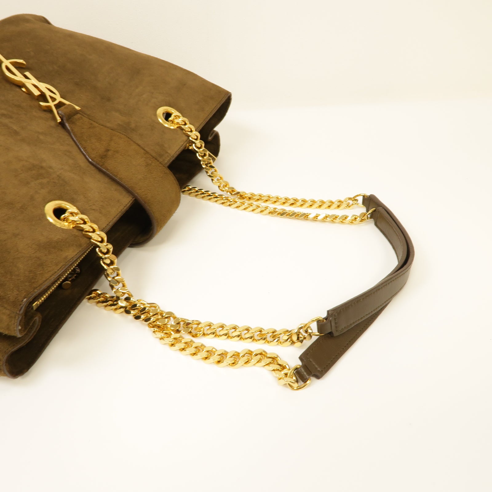 SAINT LAURENT 麂皮皮革Chain Shoulder Bag金扣肩背袋啡色